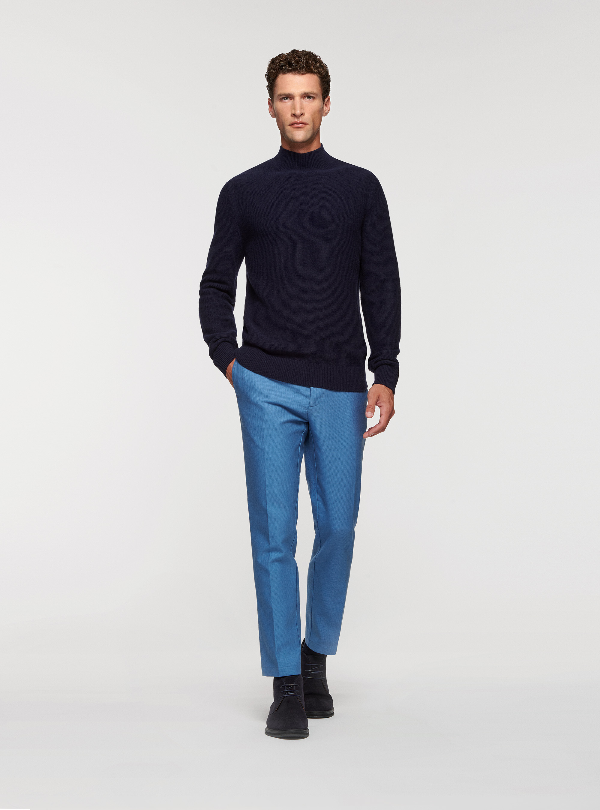 Pantaloni chino slim fit in cotone armaturato, 0243C DENIM