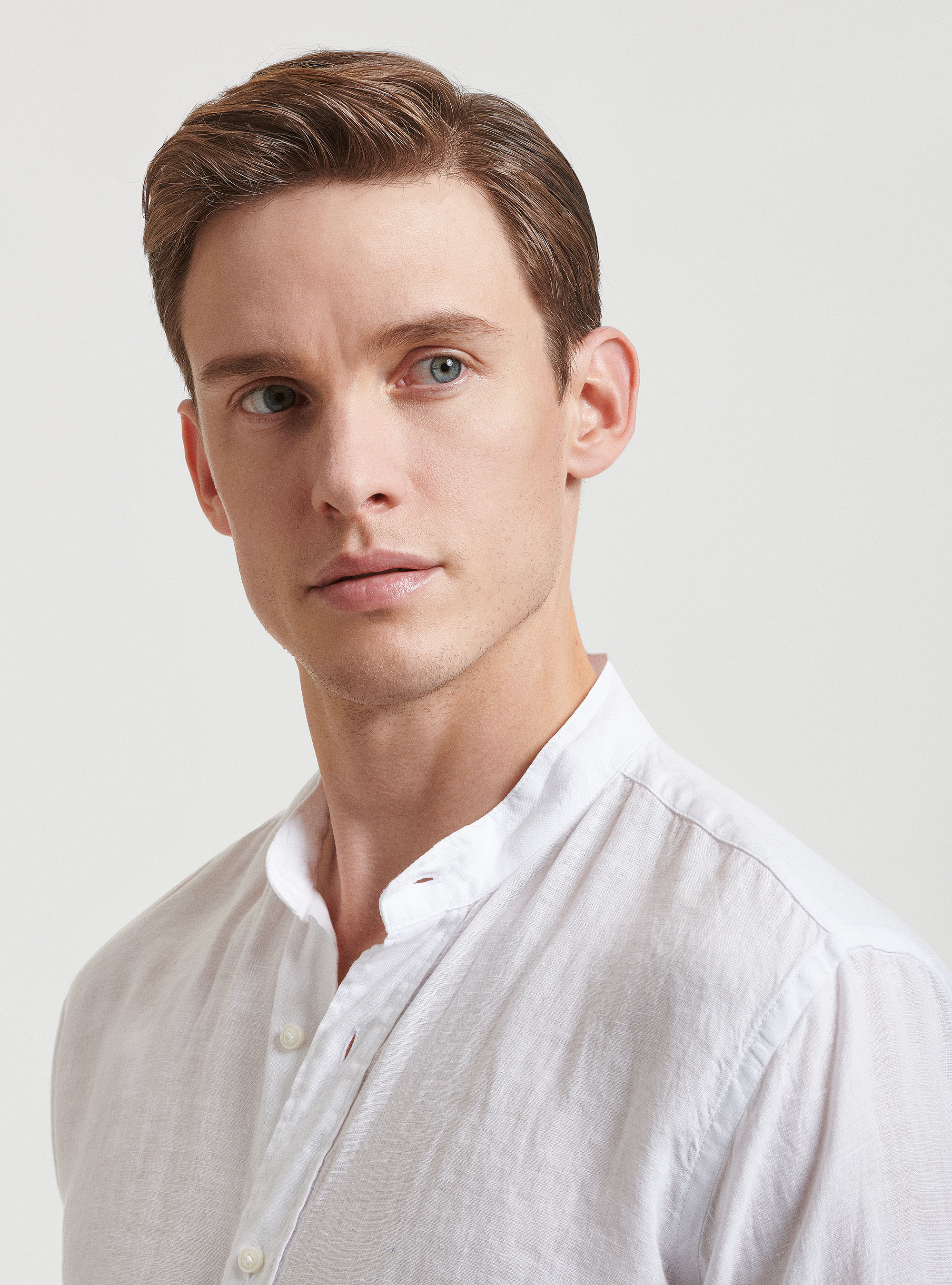 Camisa de cuello coreano 100% lino, BLANCO