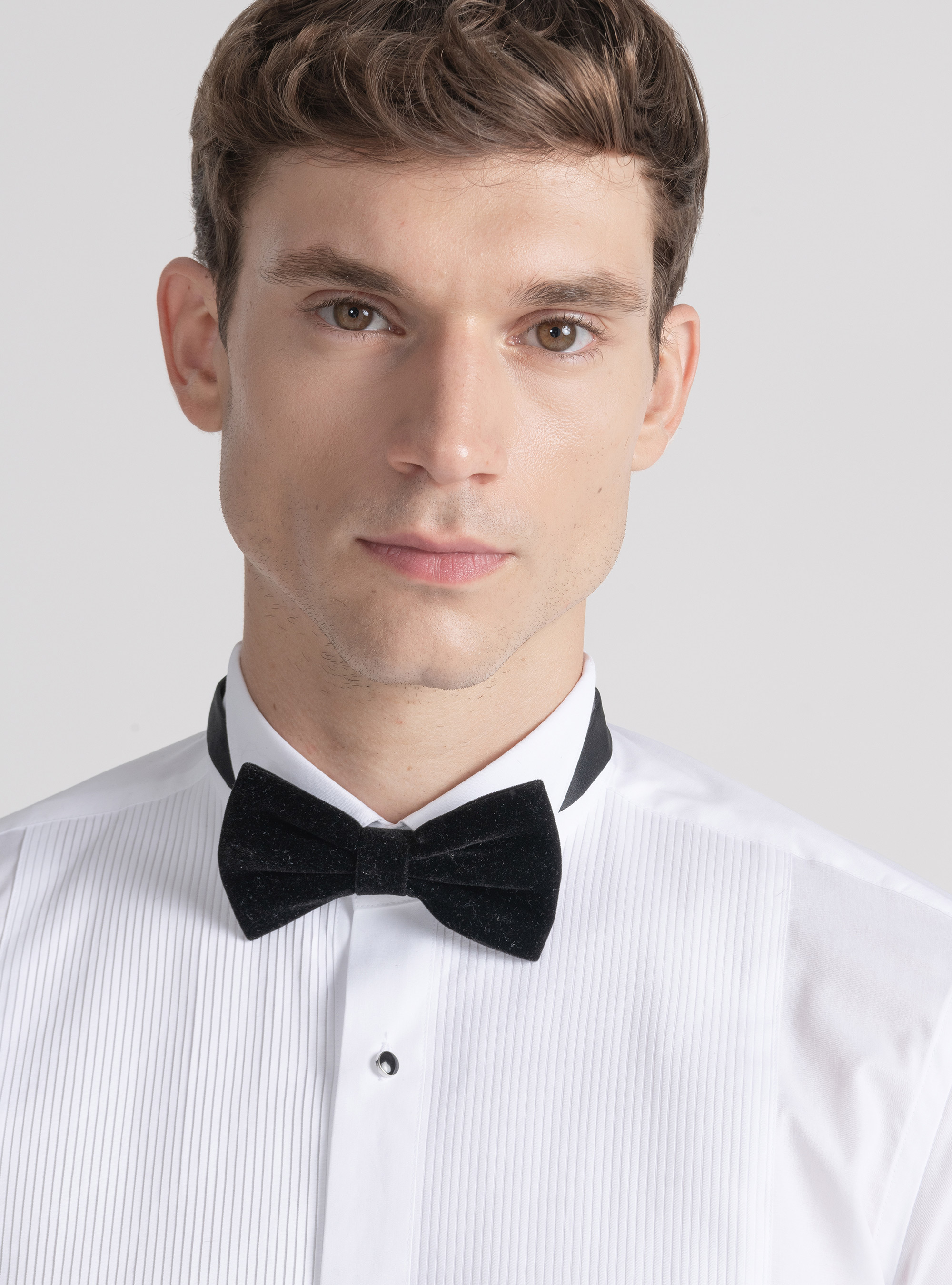 Stretch poplin diplomatic smoking shirt, WHITE