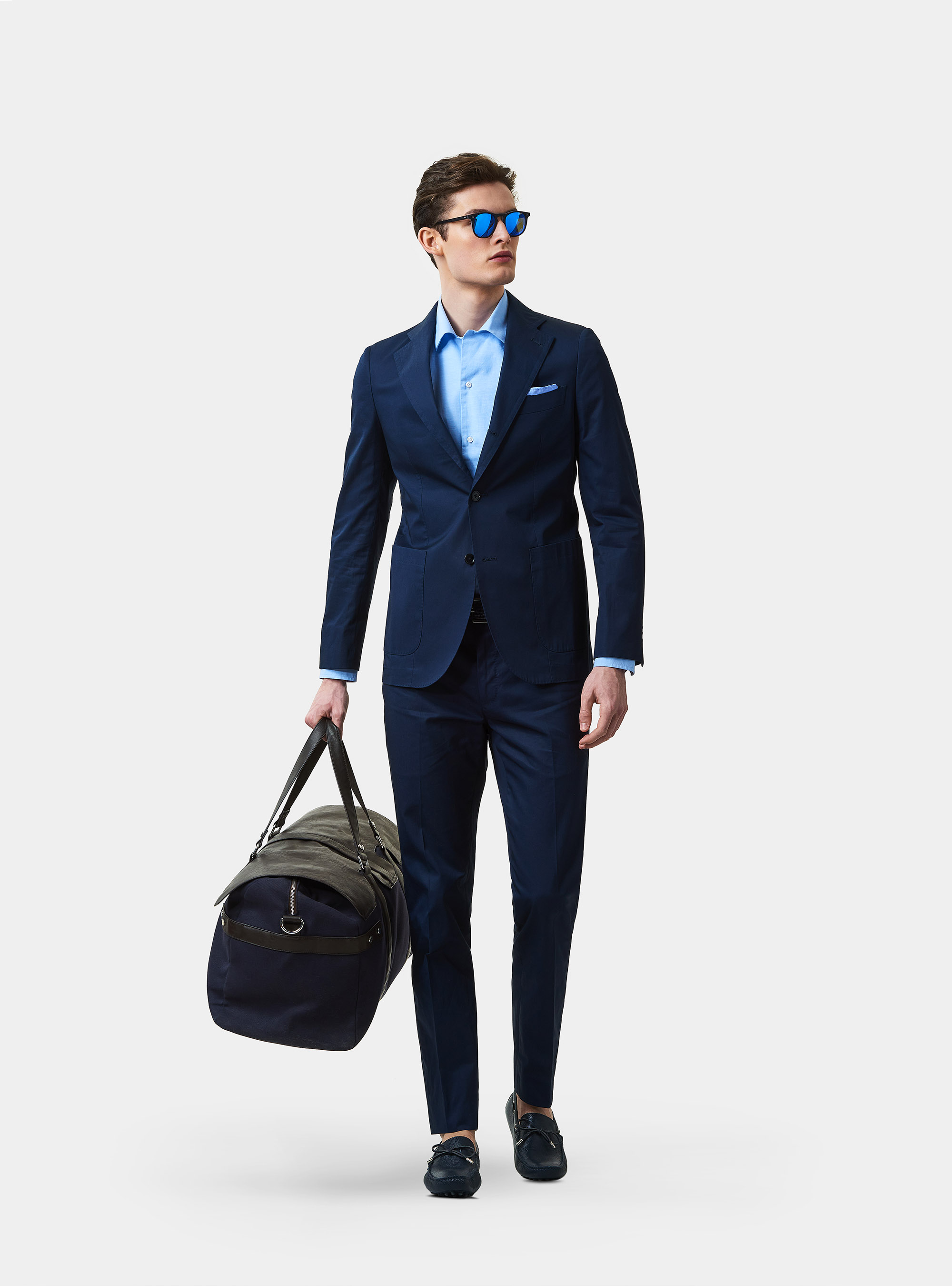 Pantaloni per abito in cotone, BLU NAVY