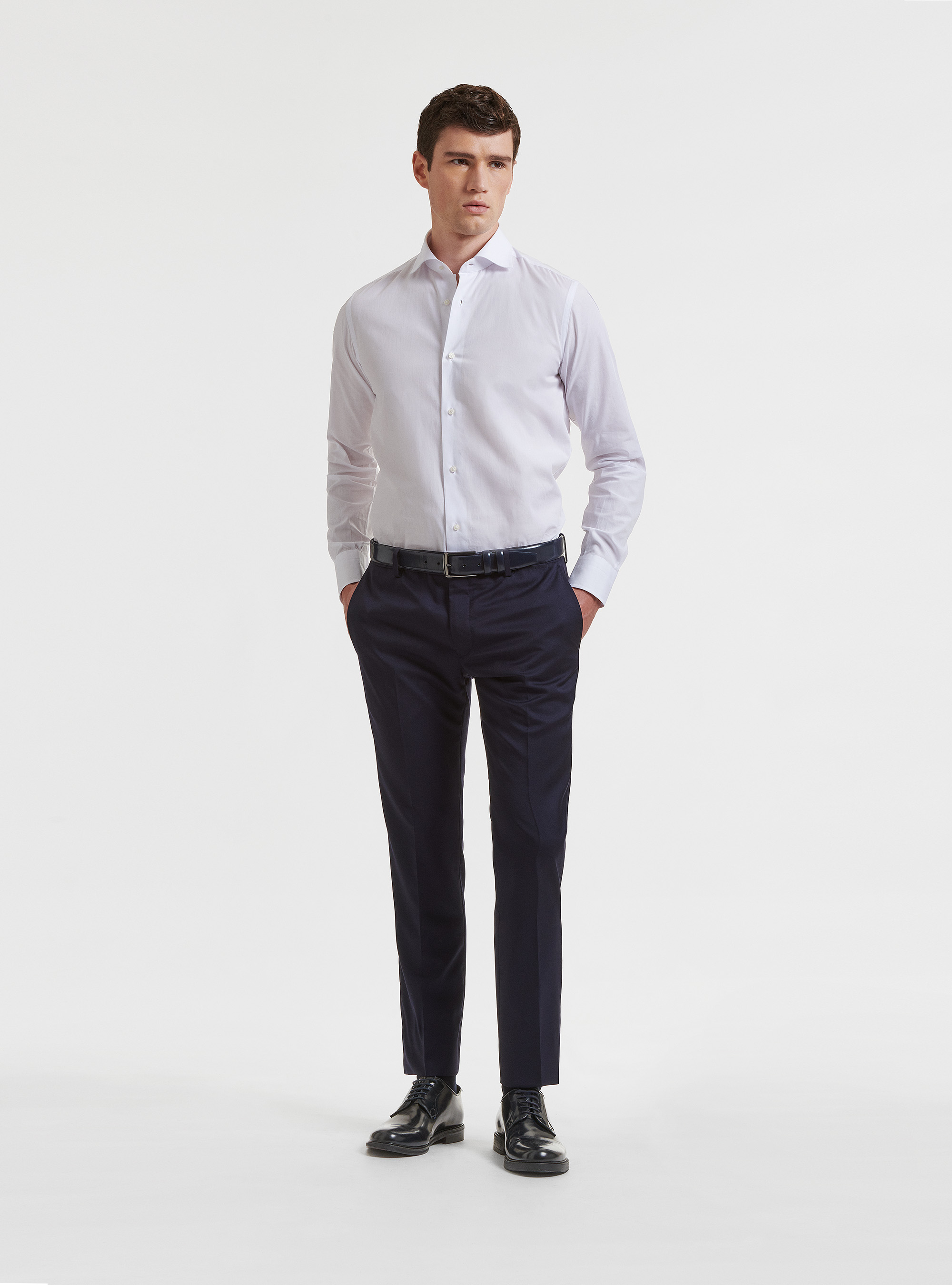 Camisa slim fit fil a fil de algod&oacute;n, BLANCO