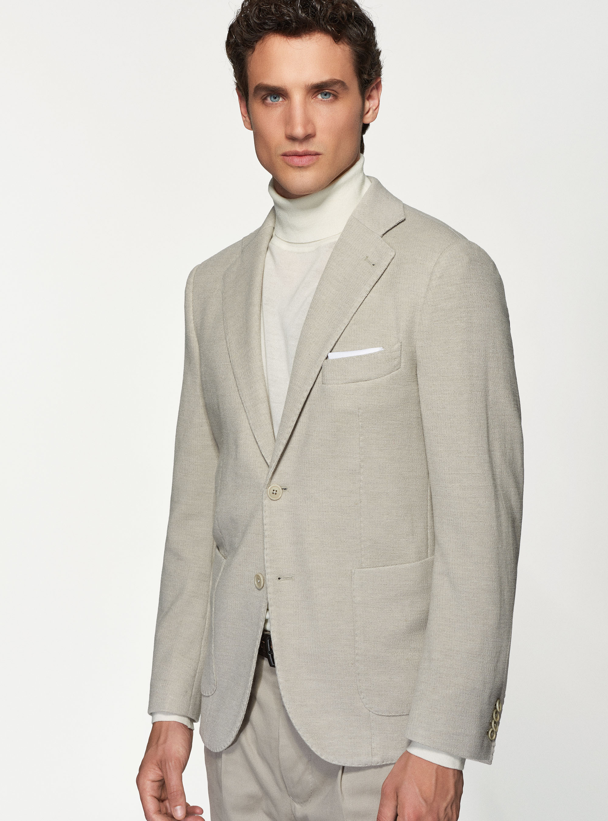 Giacca sfoderata in jersey di lana e cotone, PANNA