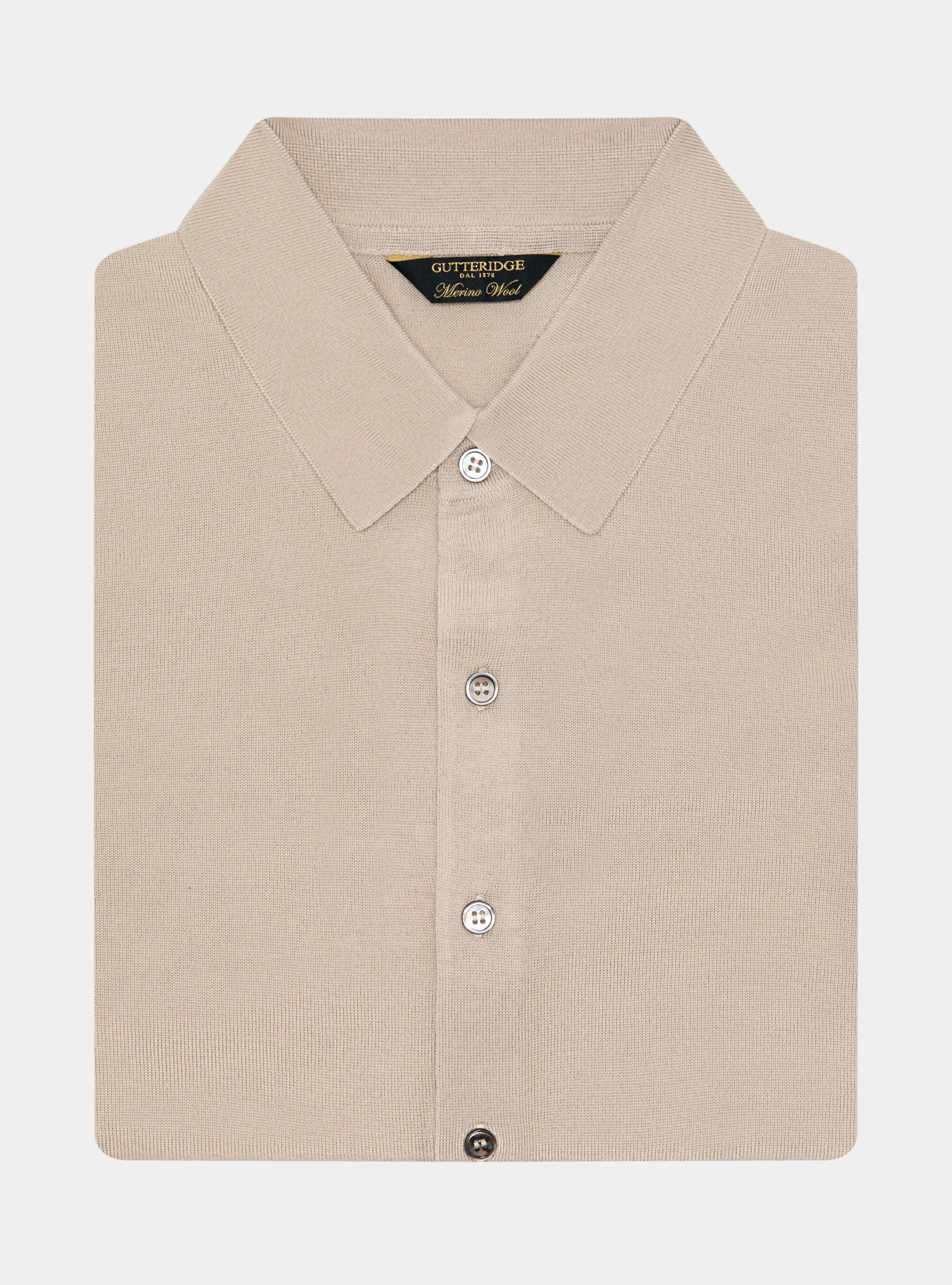 Polo camicia in maglia lana merino extrafine, SABBIA