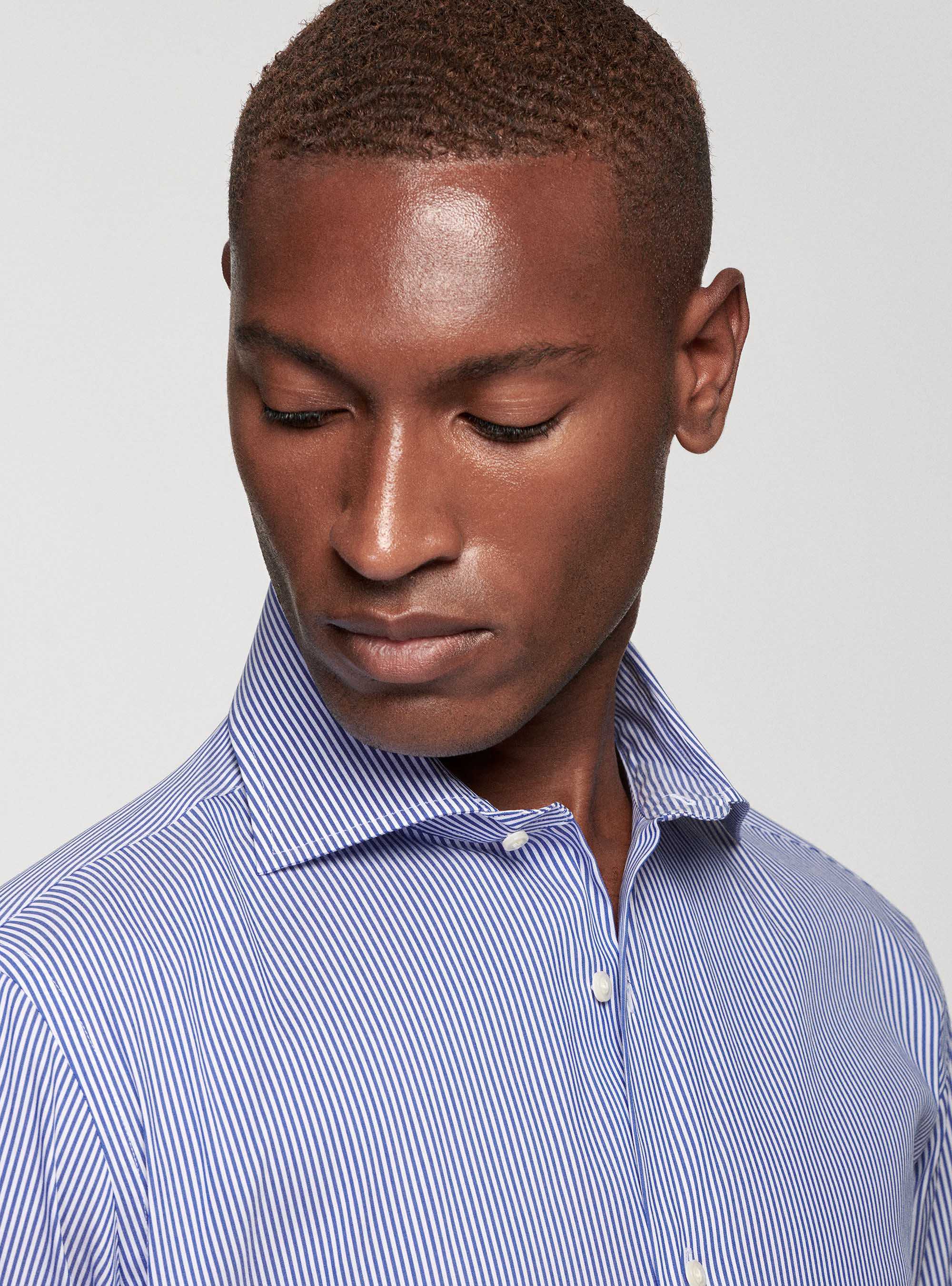 Camicia in popeline stretch rigato, BLU