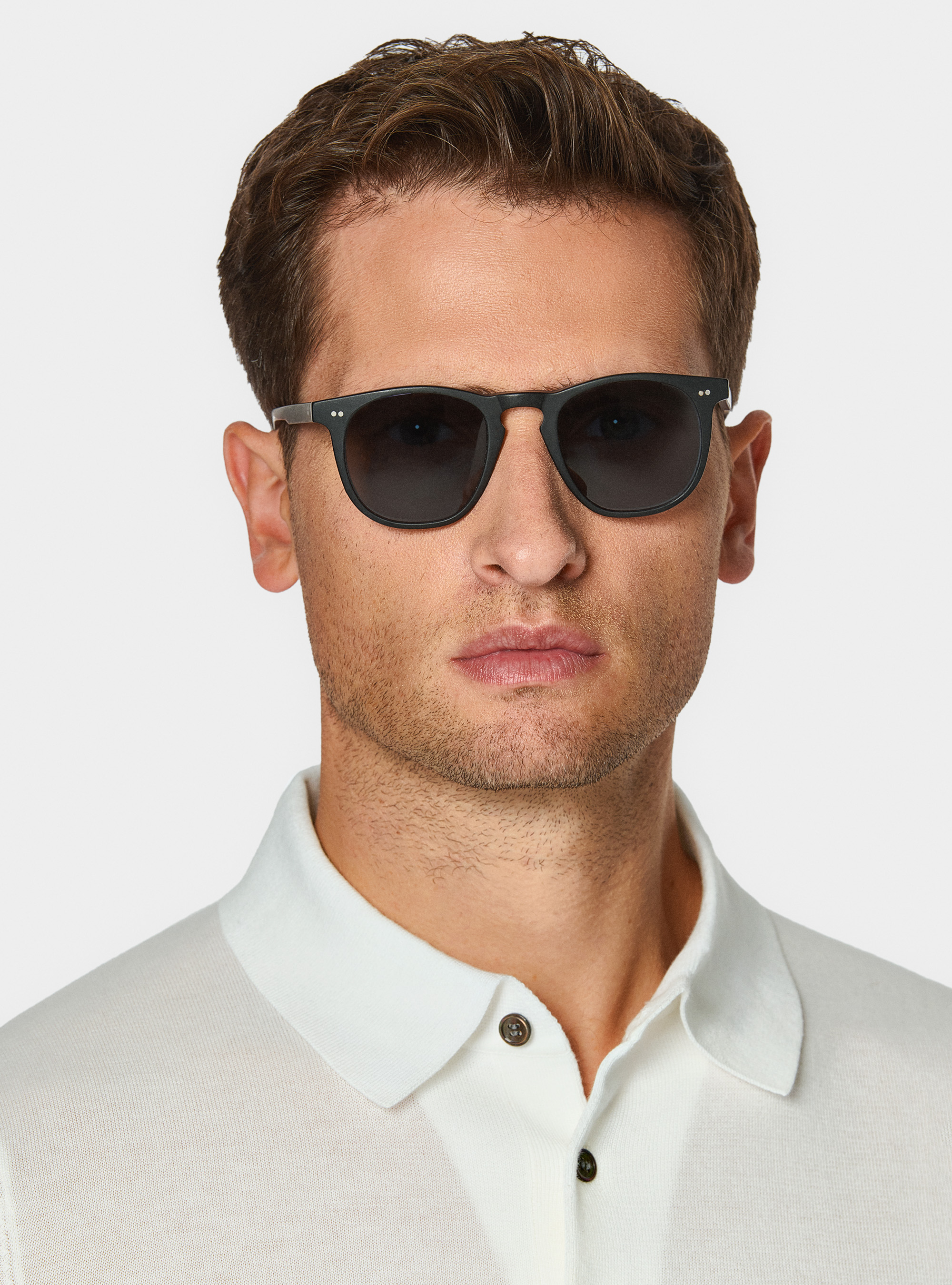 Extra-fine cotton knit polo shirt, WHITE