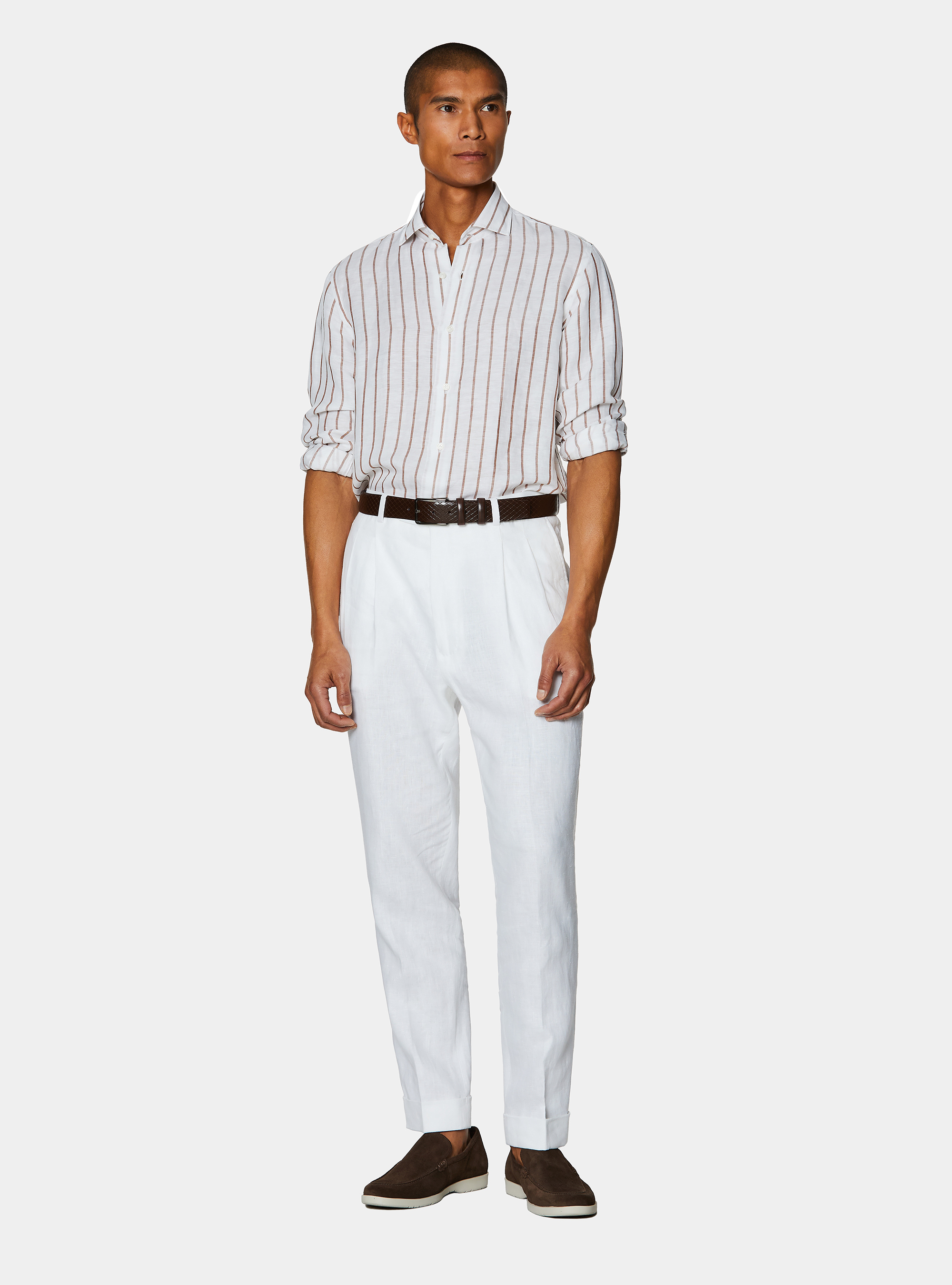 Pantaloni con pince in puro lino, BIANCO