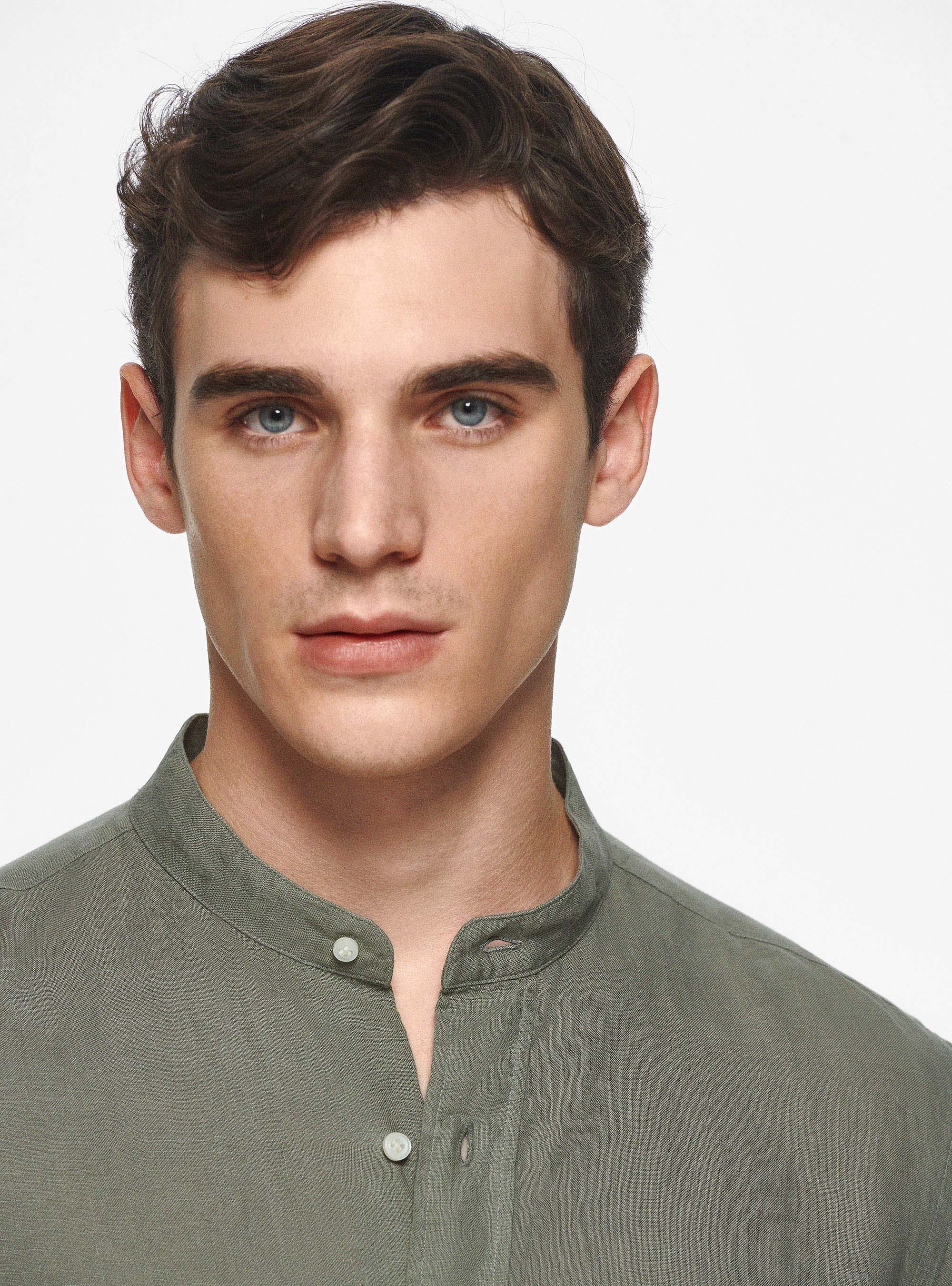 Camisa coreana en puro lino, SALVIA 0602C