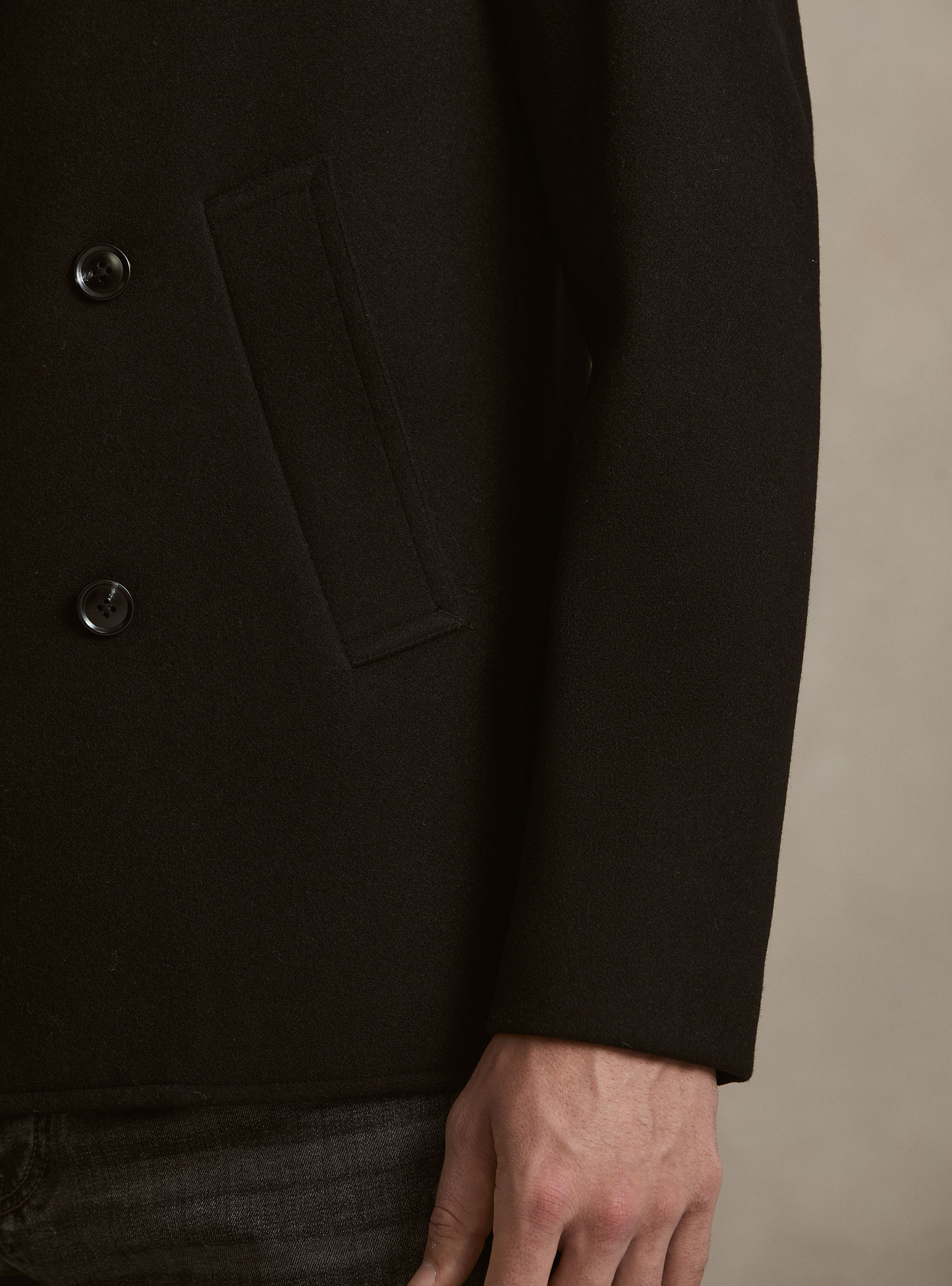 Peacoat doppiopetto tinta unita, BLACK