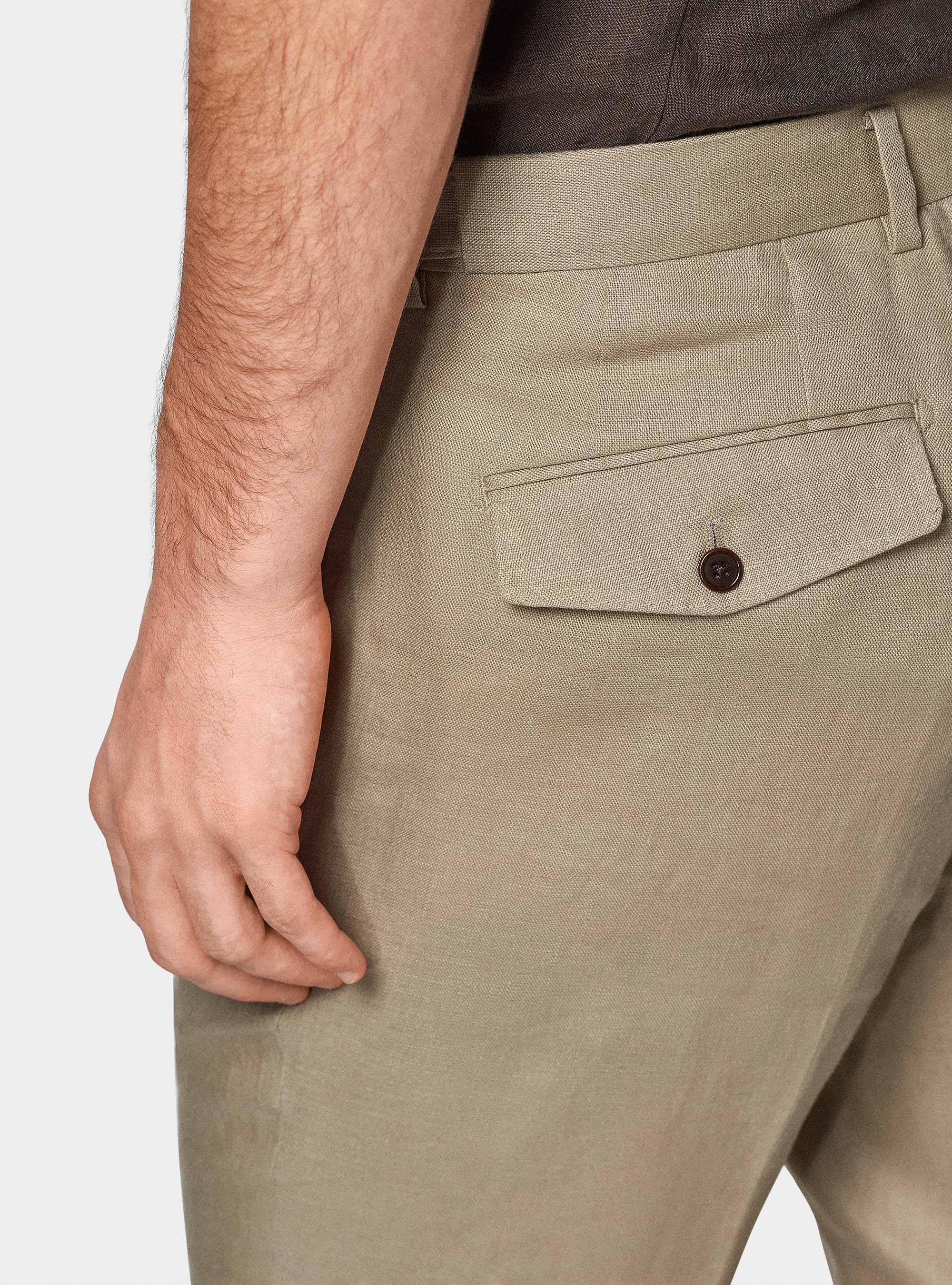 Pantaloni doppia pince in puro lino, FANGO