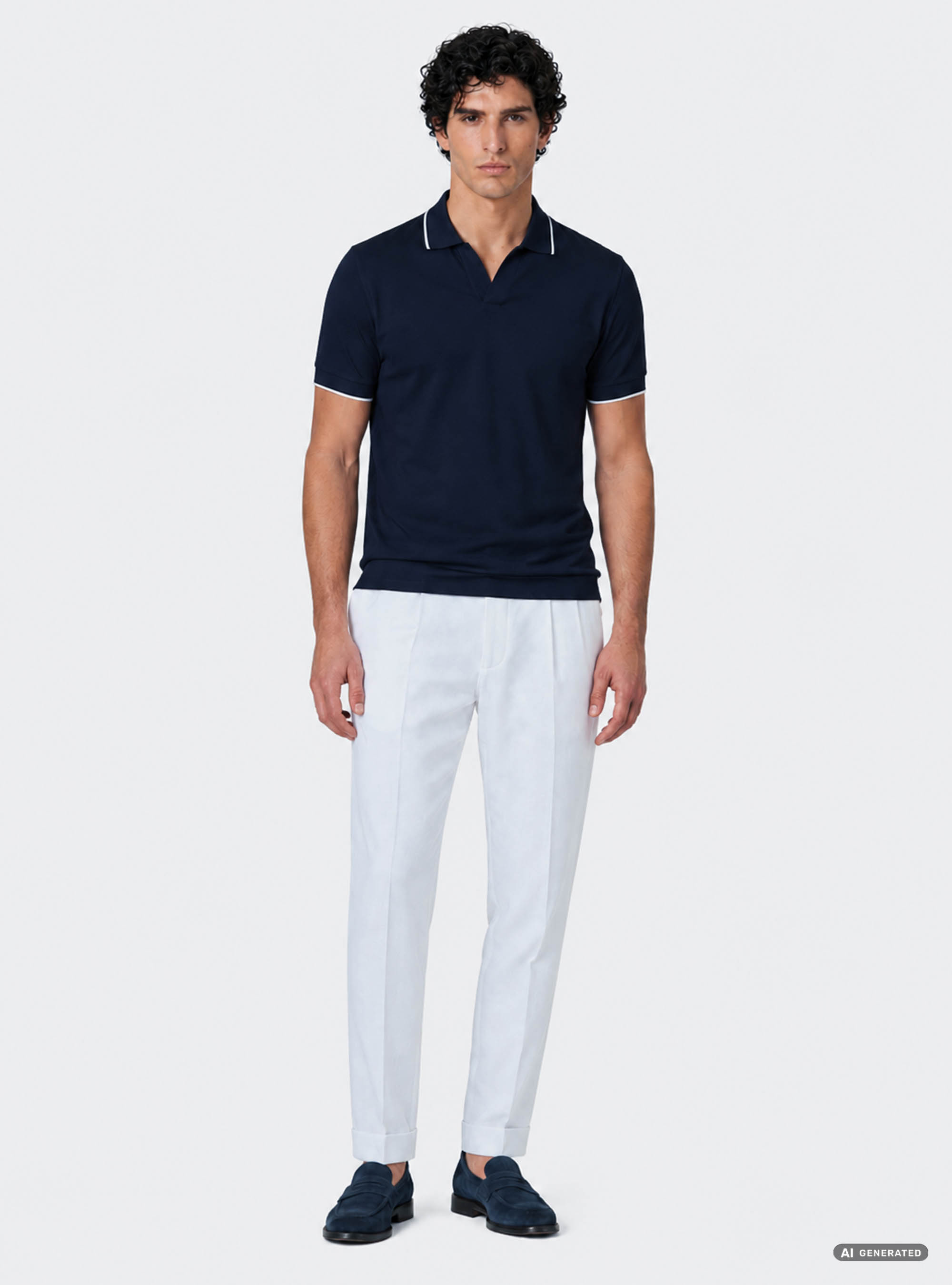 GT01 buttonless stretch pique polo shirt, NAVY BLUE