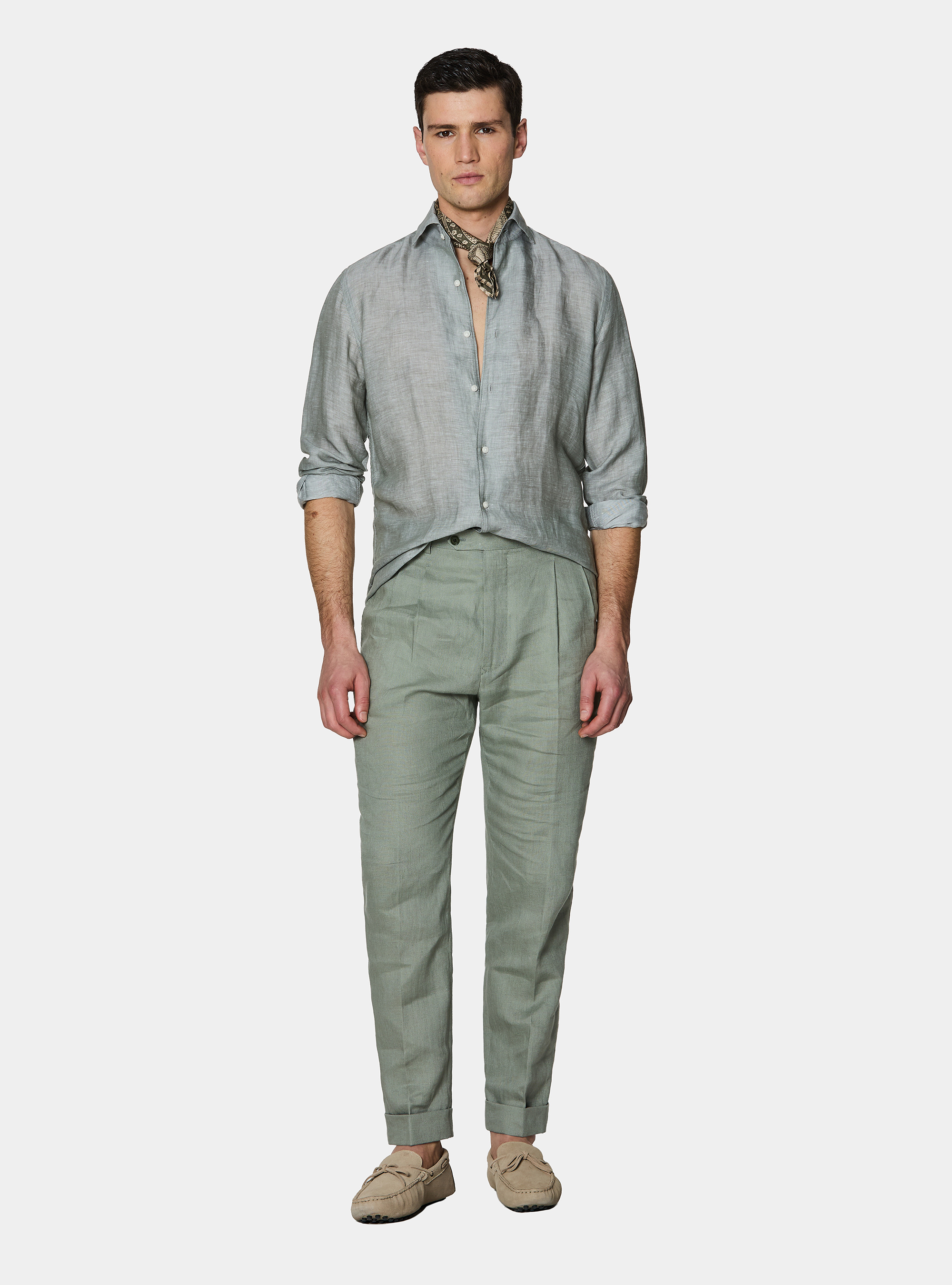 Linen-blend shirt with facing, SALVIA 0602C