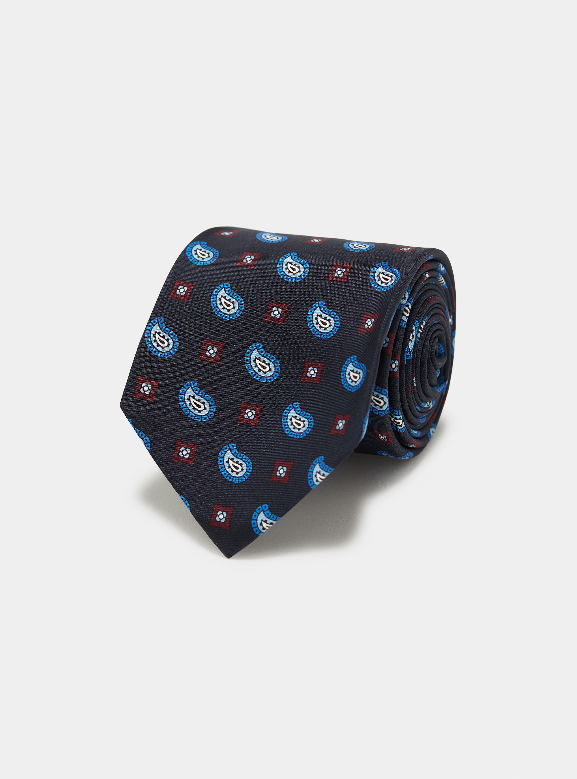 Paisley pattern silk tie, NAVY BLUE