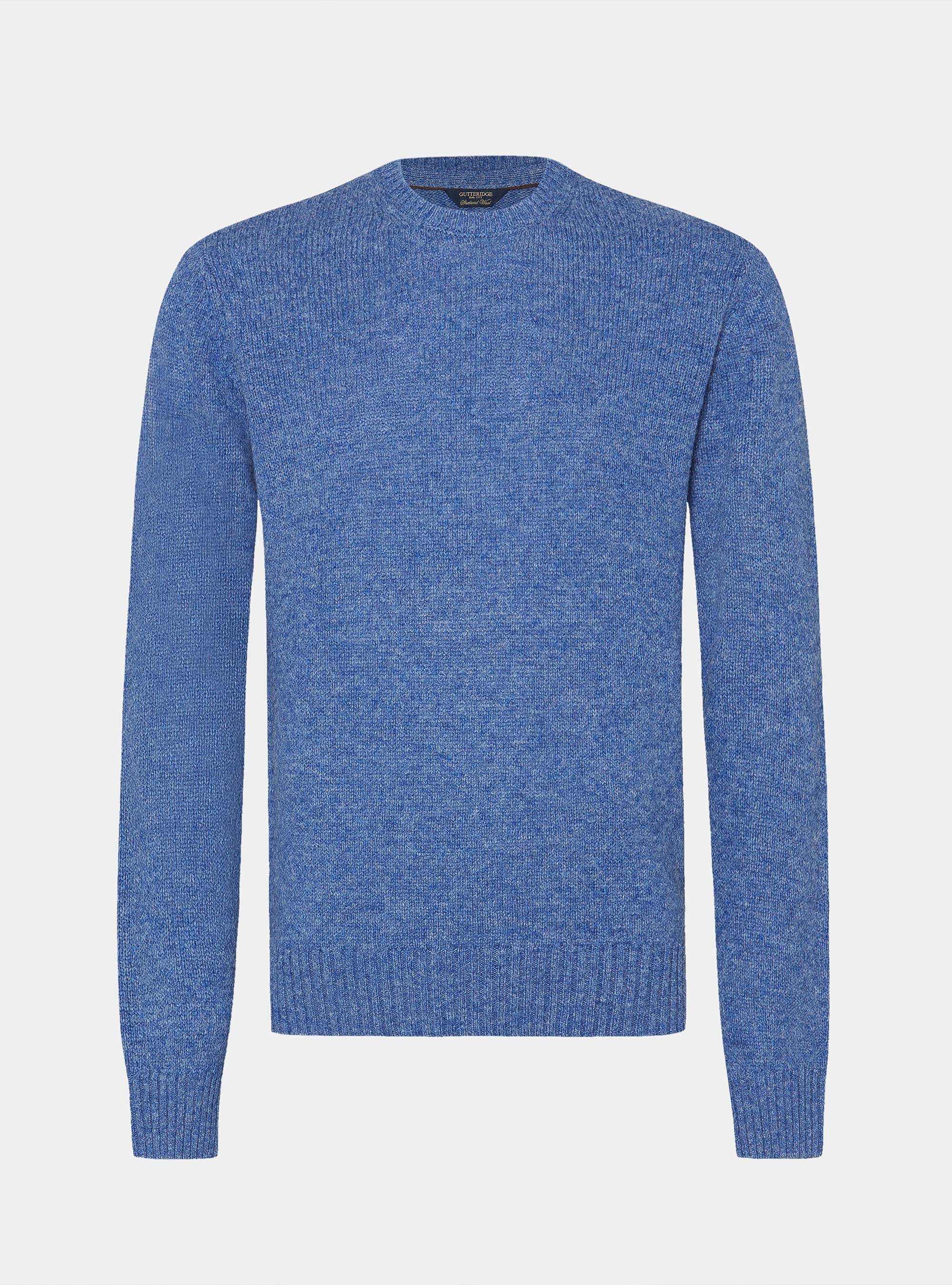 Pure Shetland wool crewneck sweater, 0243C DENIM