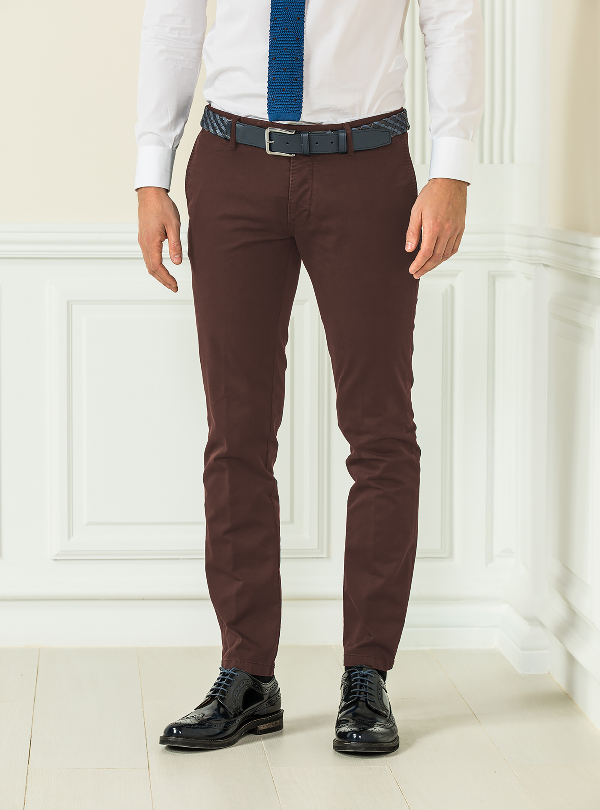 Stretch twill chino trousers, BRICK
