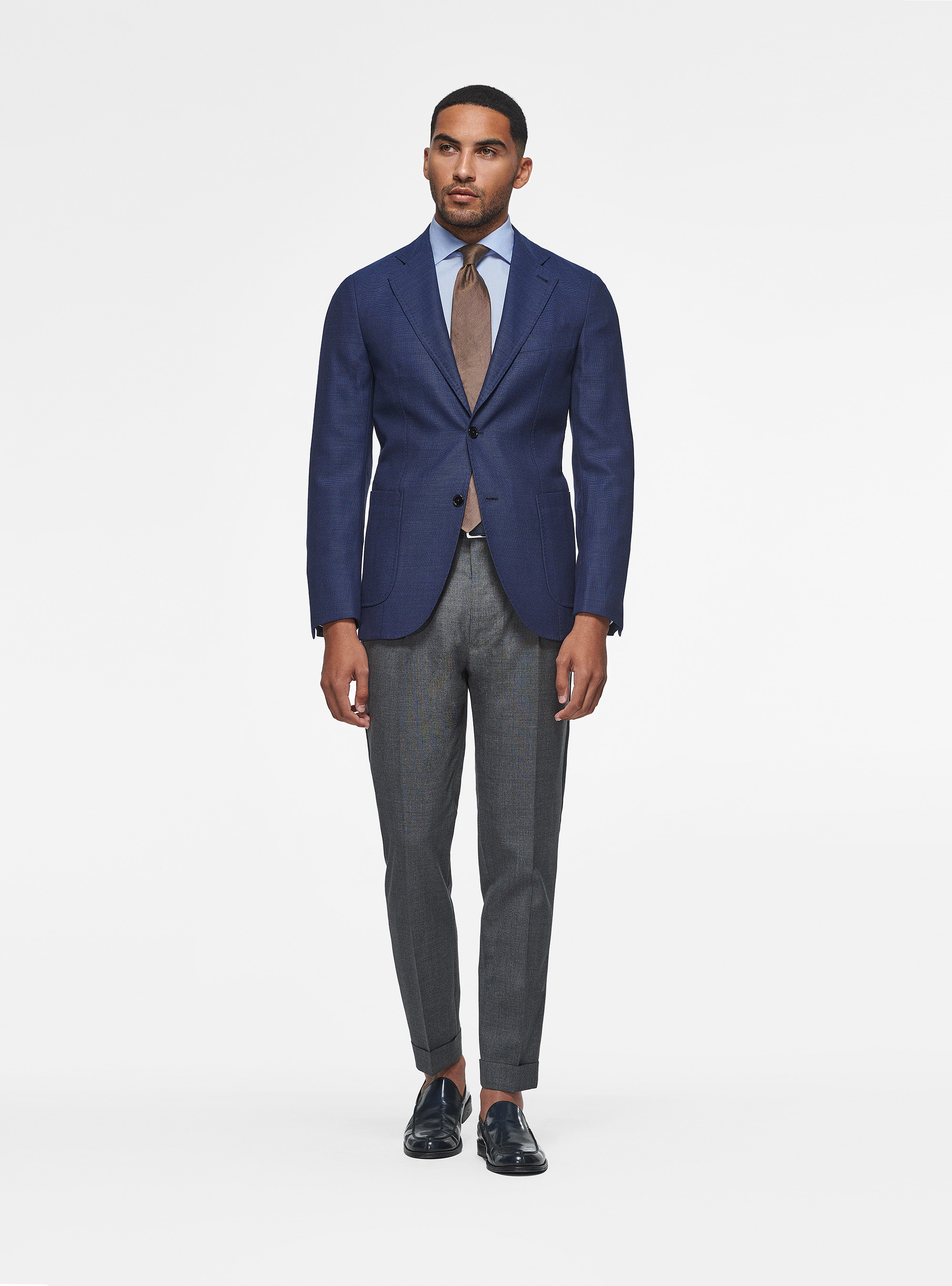 Micro-textured wool blazer, BLUE