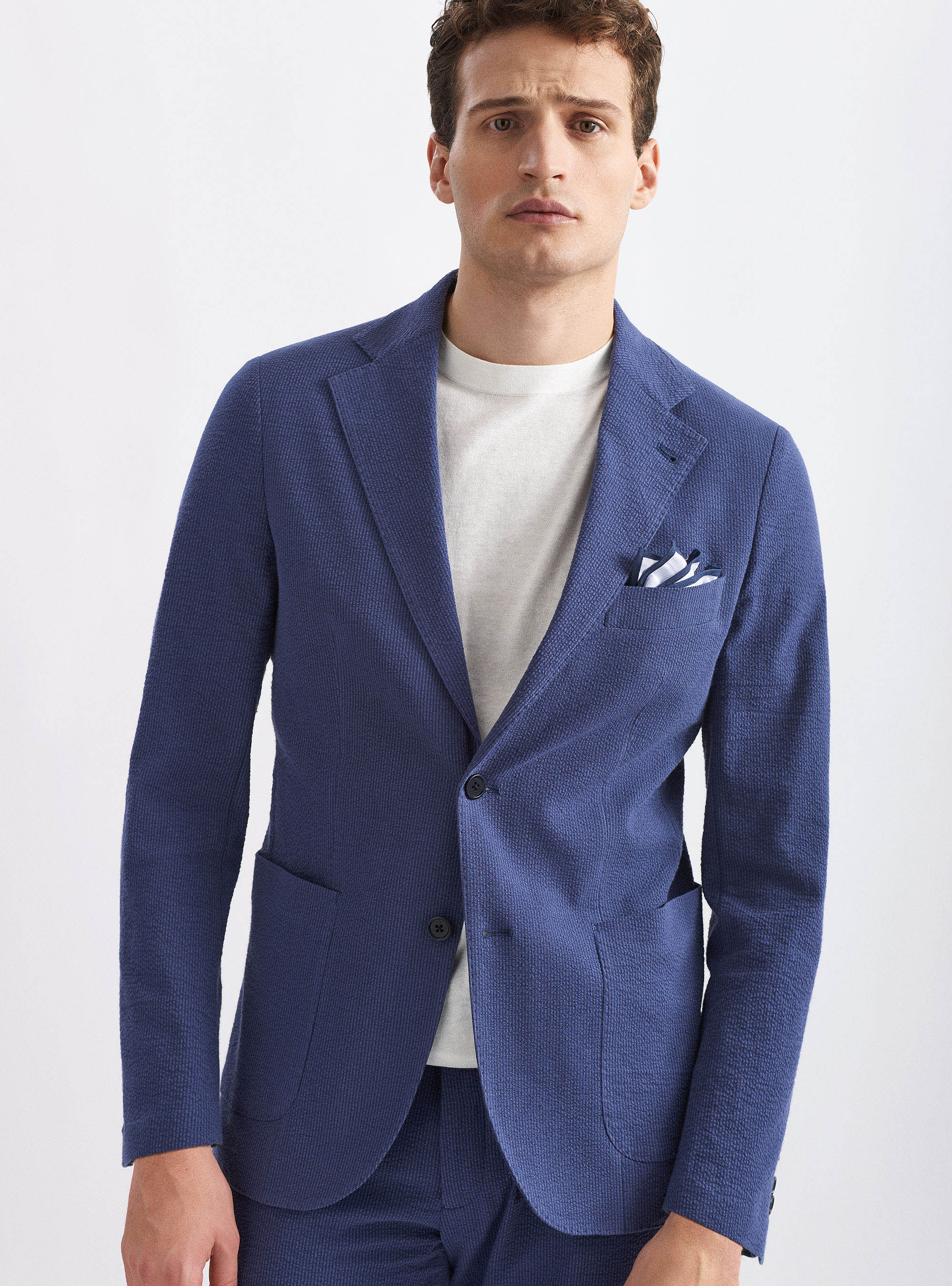 Giacca per abito seersucker in cotone stretch, 0243C DENIM