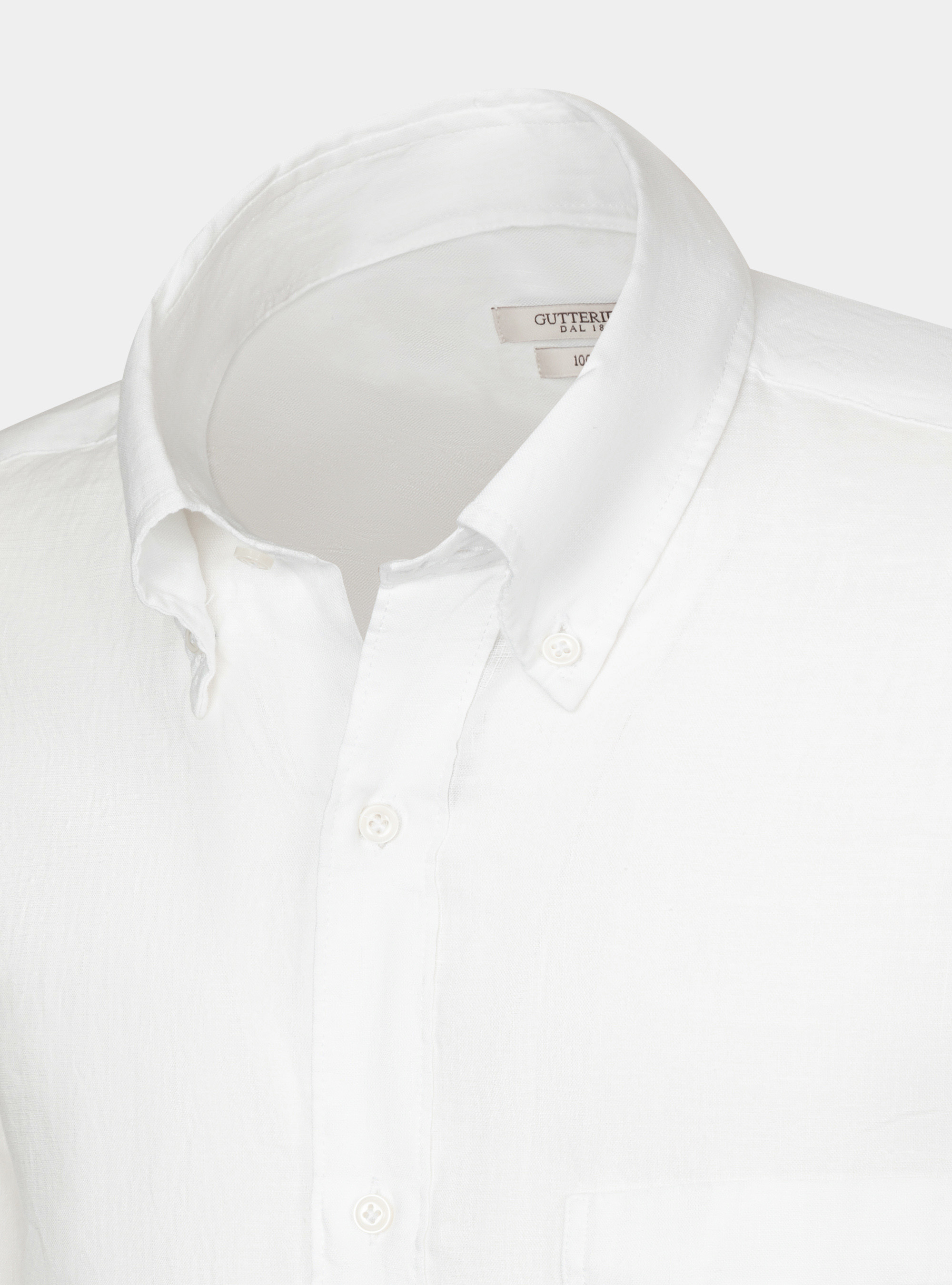 Button-down collar shirt in pure linen, WHITE