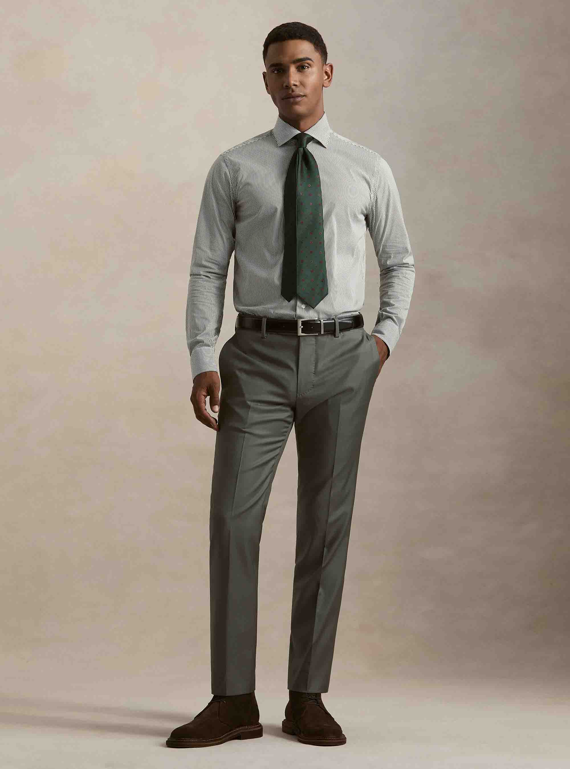 Camisa de rayas de popel&iacute;n de algod&oacute;n el&aacute;stico, VERDE