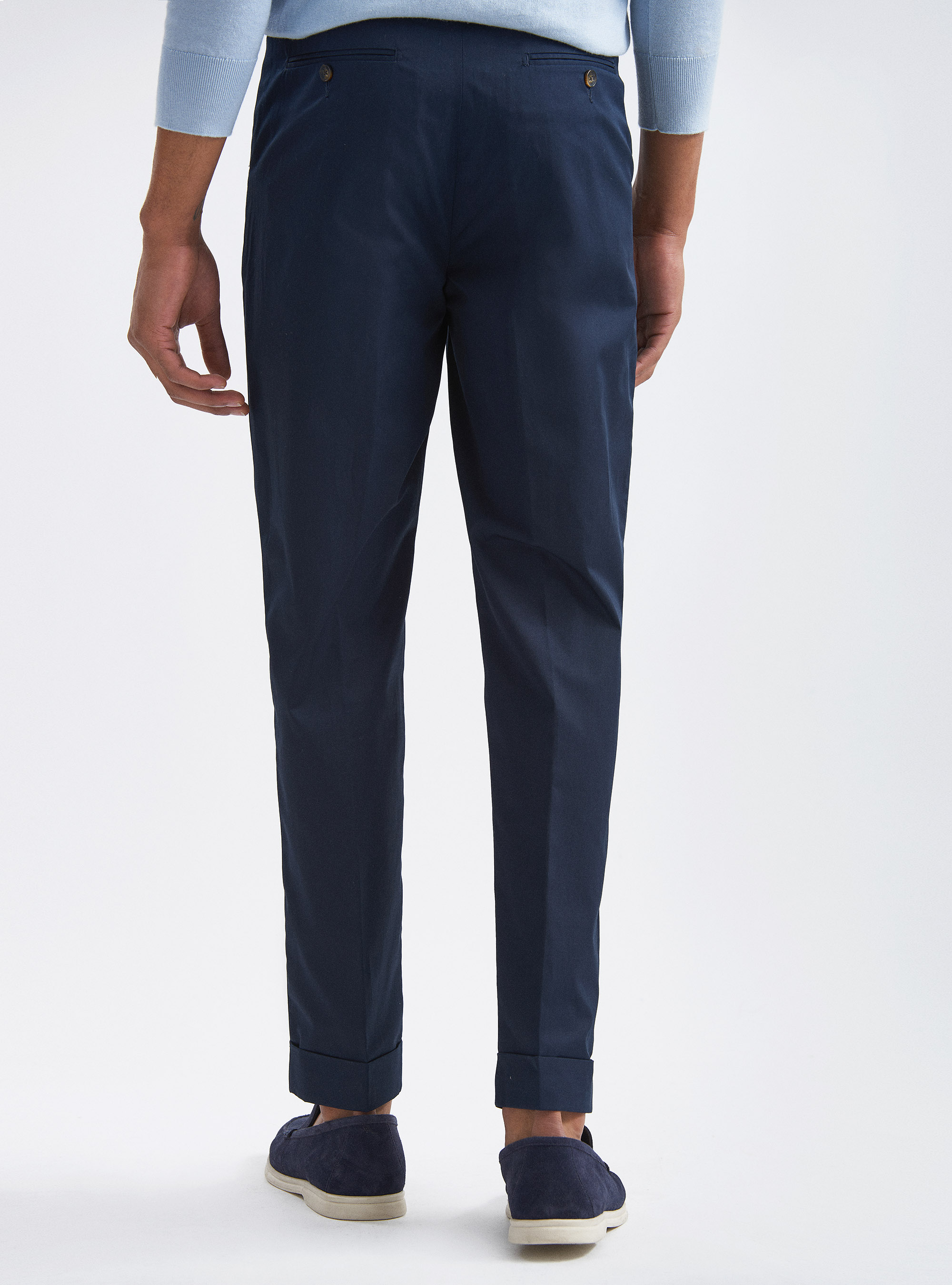 Pantaloni con doppia pince in twill leggero, BLU NAVY