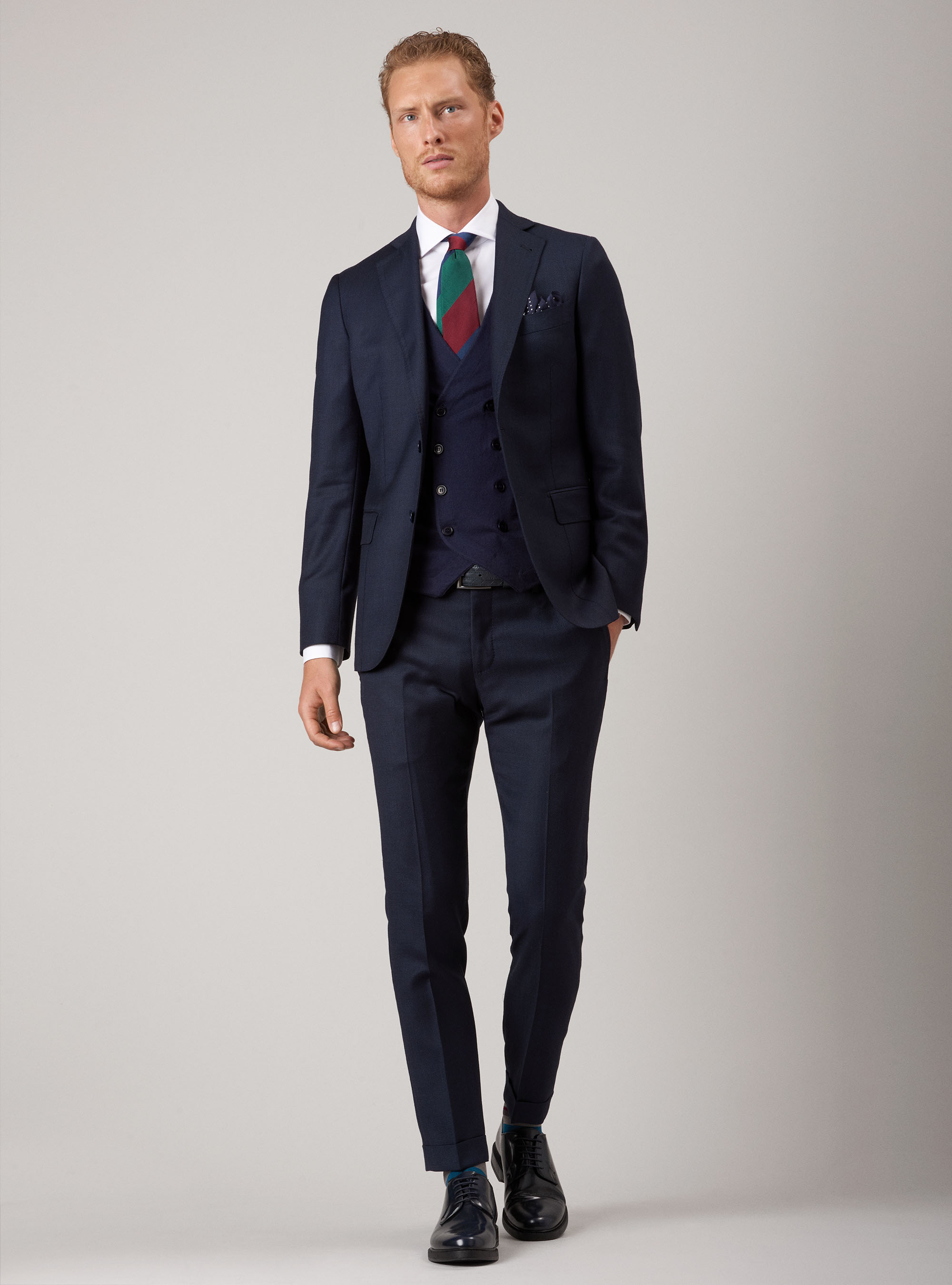 Partridge eye jacket in pure wool, NAVY BLUE