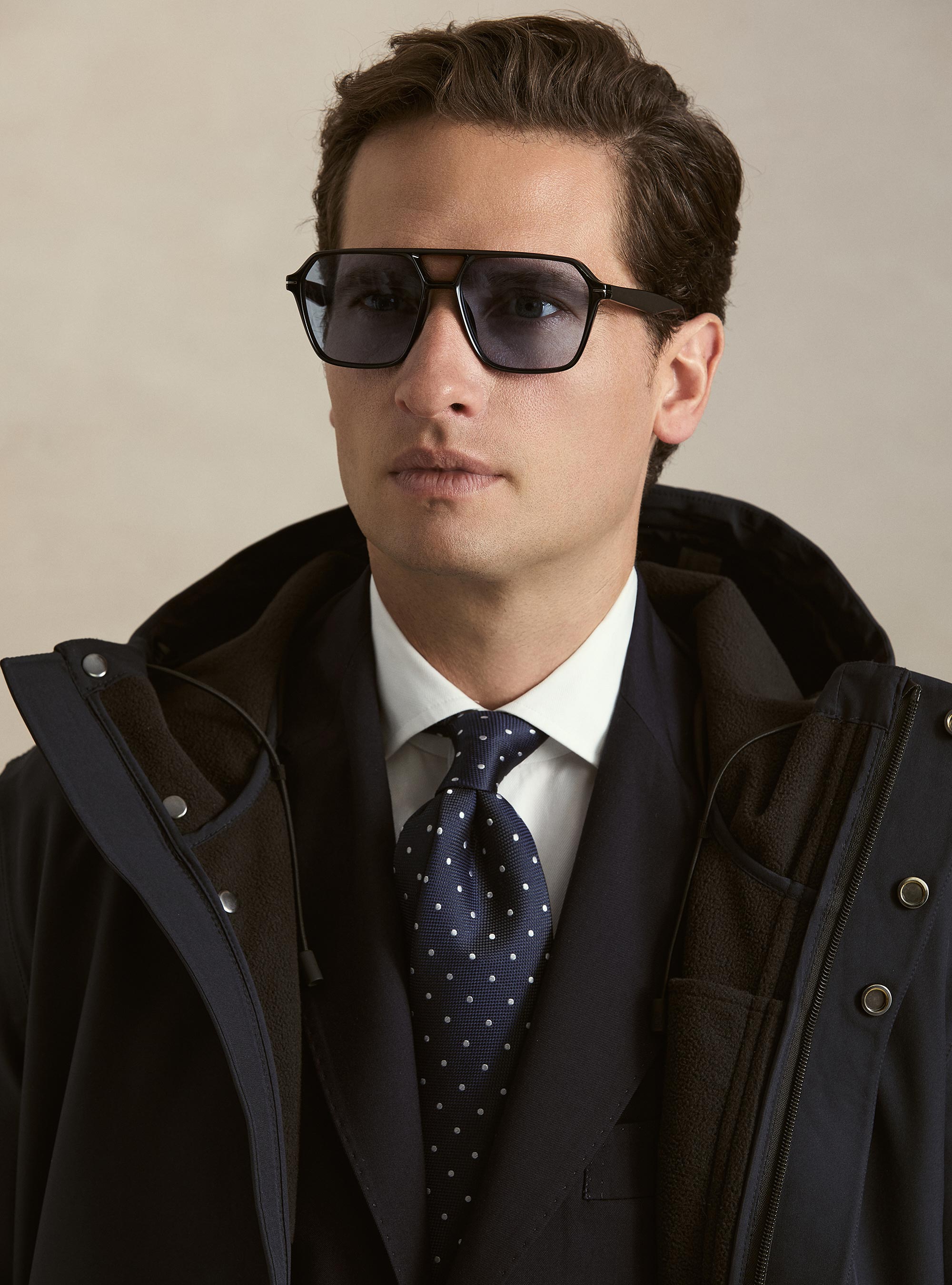 Giubbino lungo tecnico con cappuccio, BLU NAVY