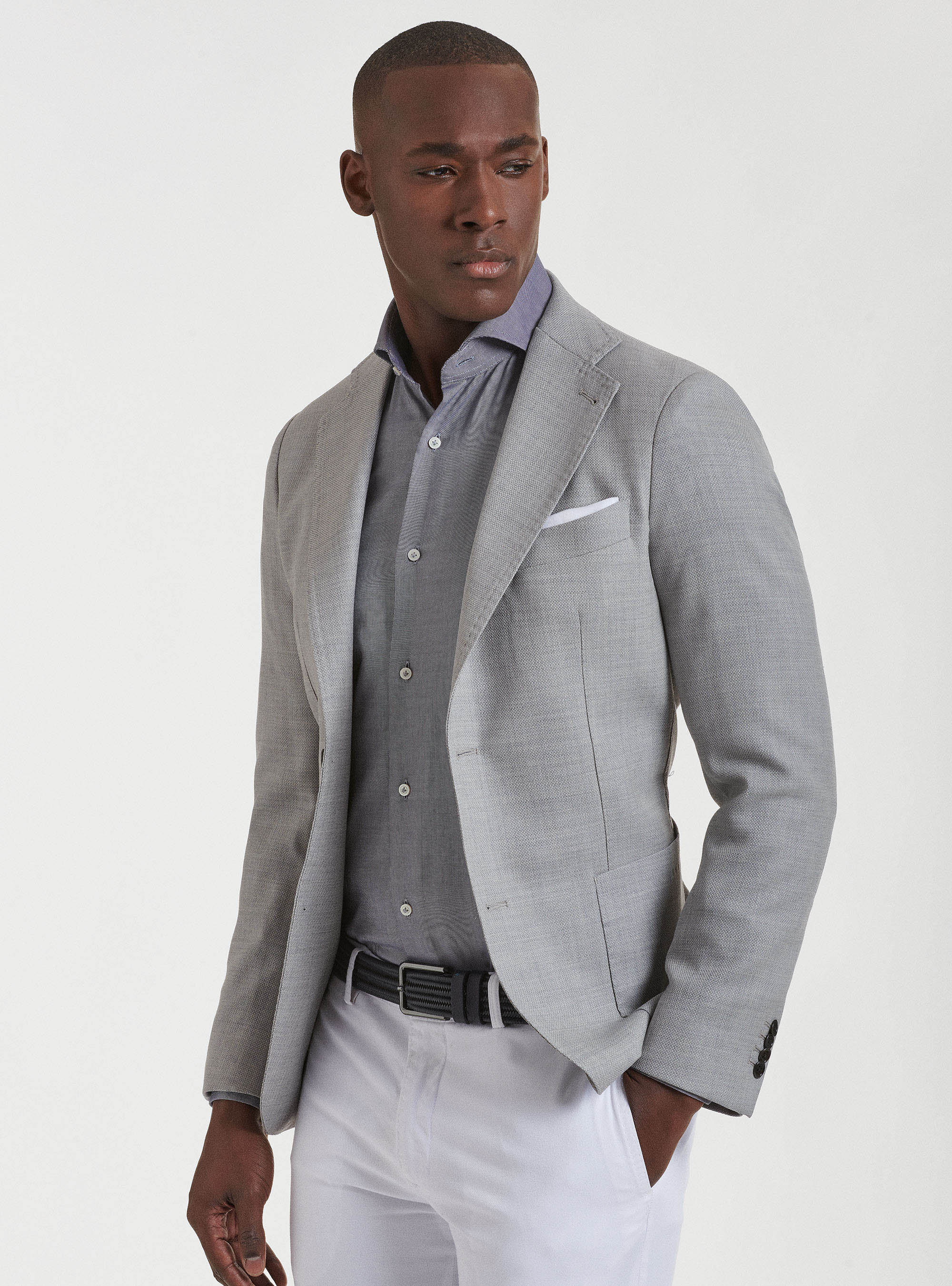 Giacca in pura lana hopsack, GRIGIO CHIARO