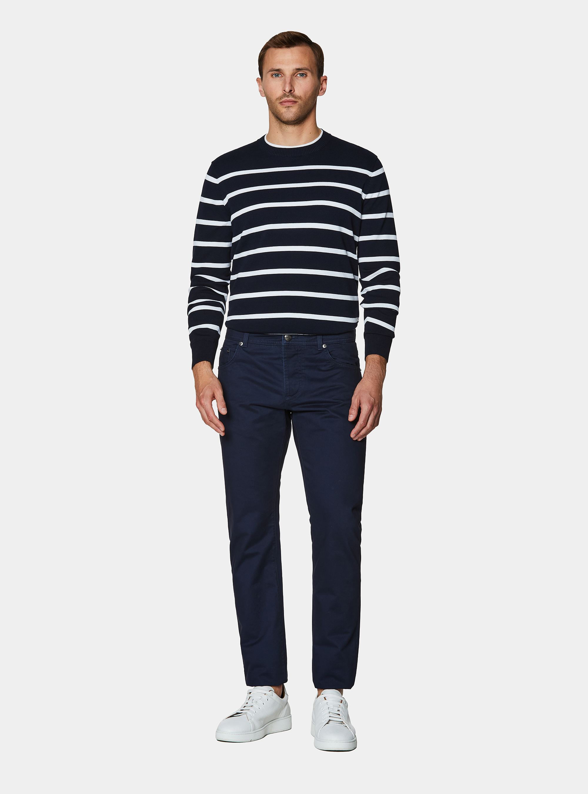 Pantaloni slim fit in twill di cotone, BLU NAVY