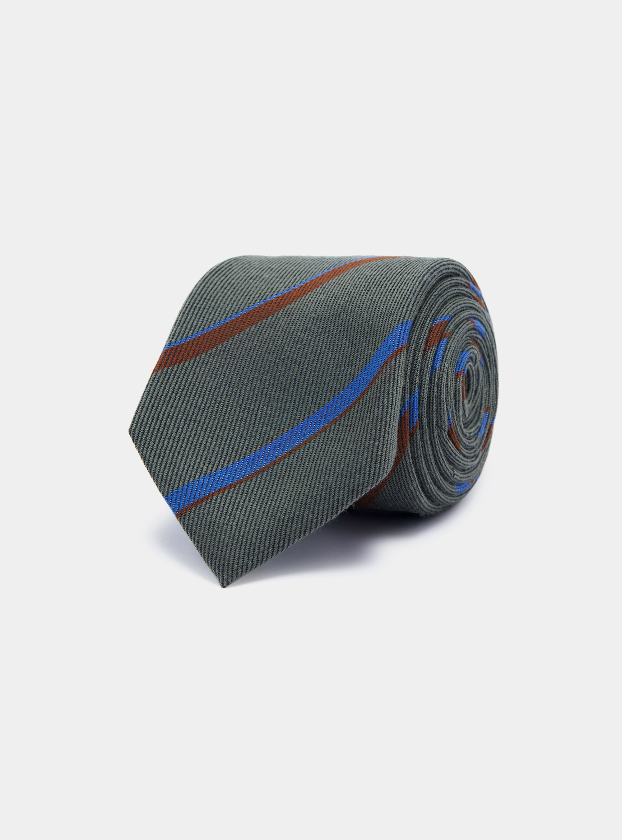 Striped tie in wool and silk twill, GREEN