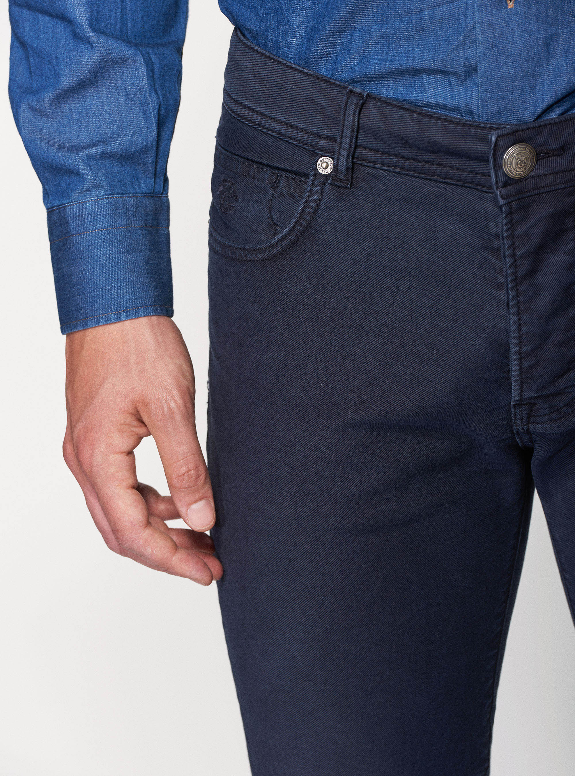 Pantaloni 5 tasche in twill garment dyed, BLU NAVY