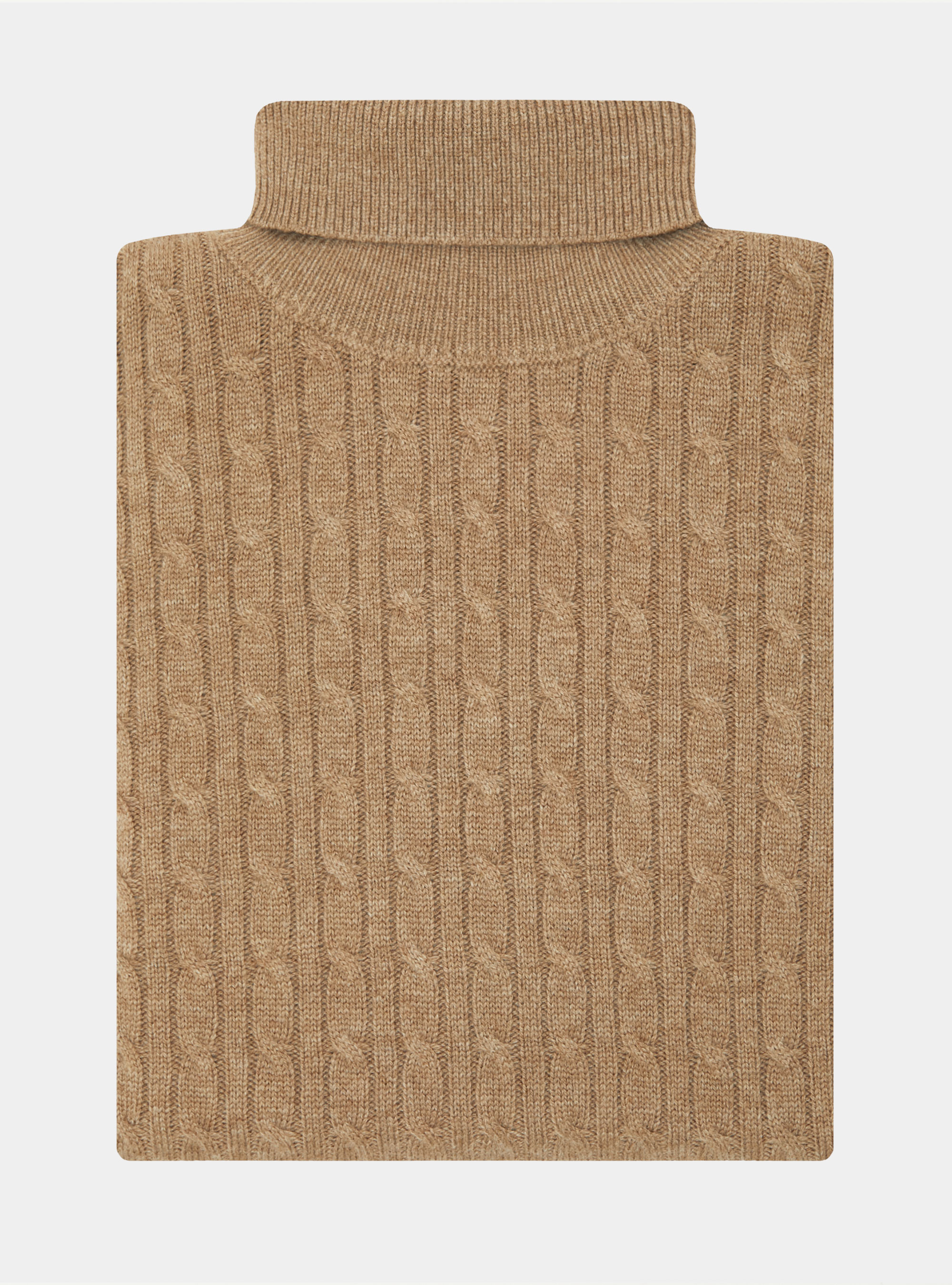 Punto de cuello alto en mezcla de lana con trenza, CAMMELLO 0570C