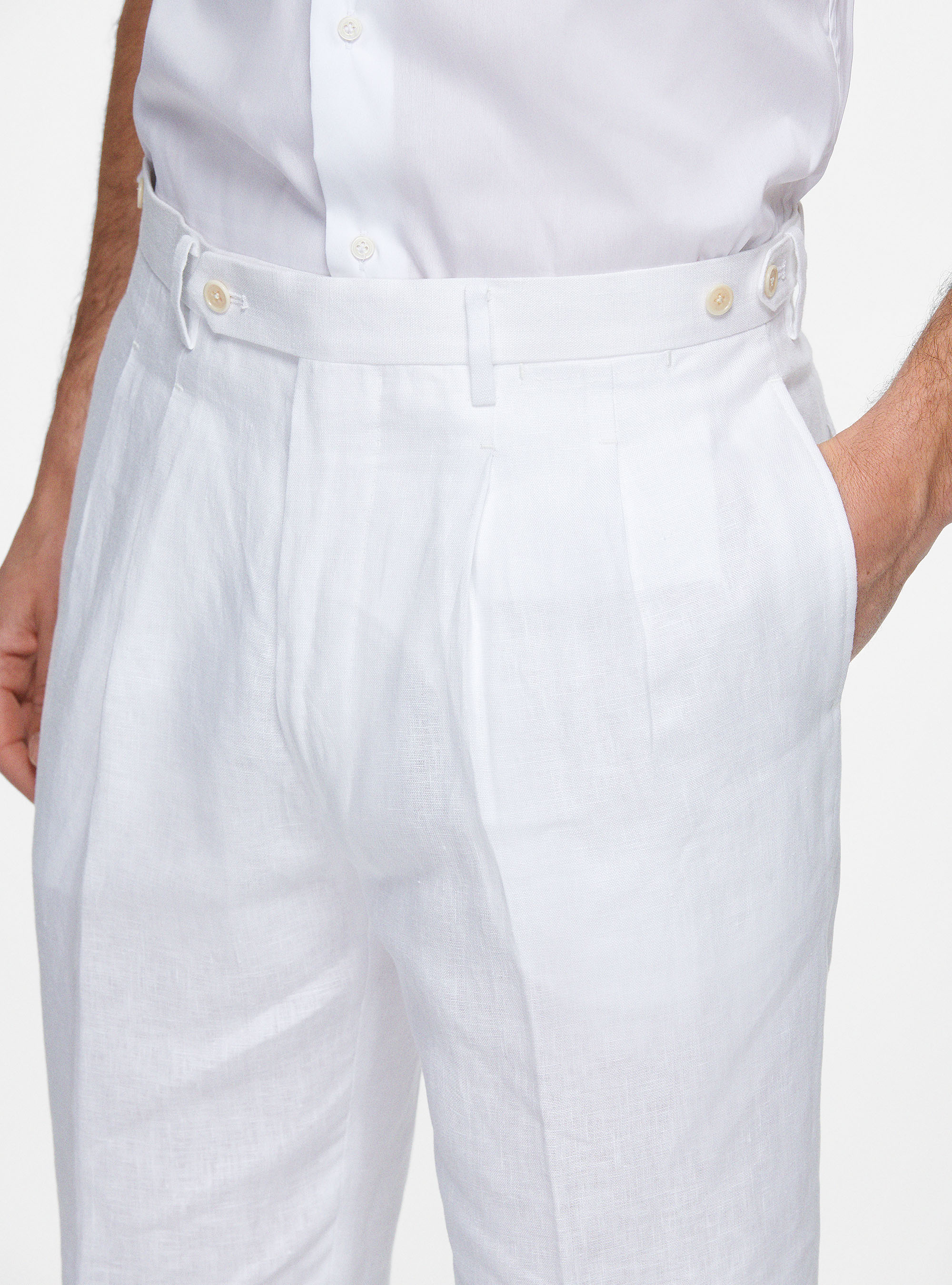 Pure linen double pleat trousers, WHITE