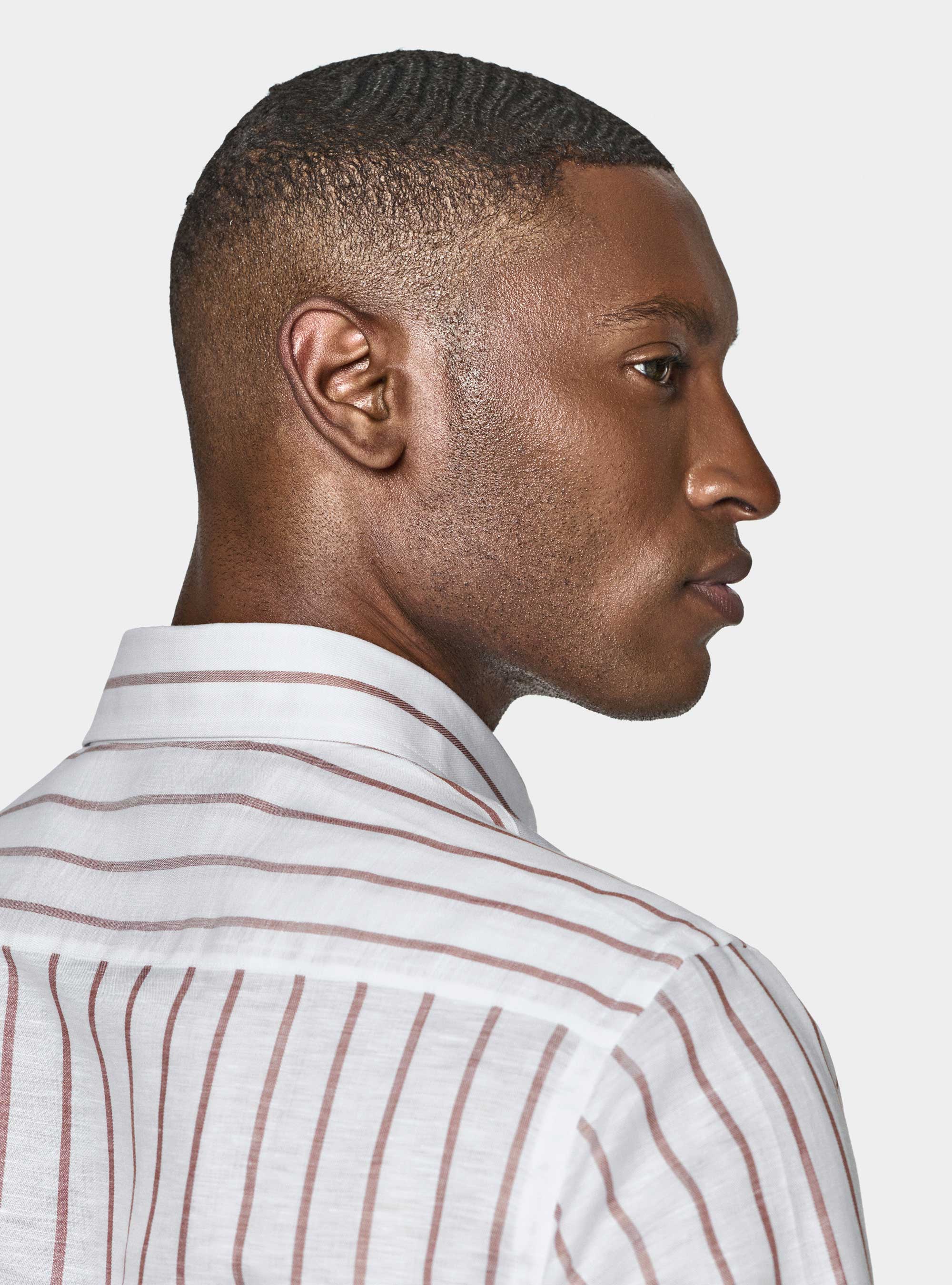 Camicia rigata in misto lino, MARRONE