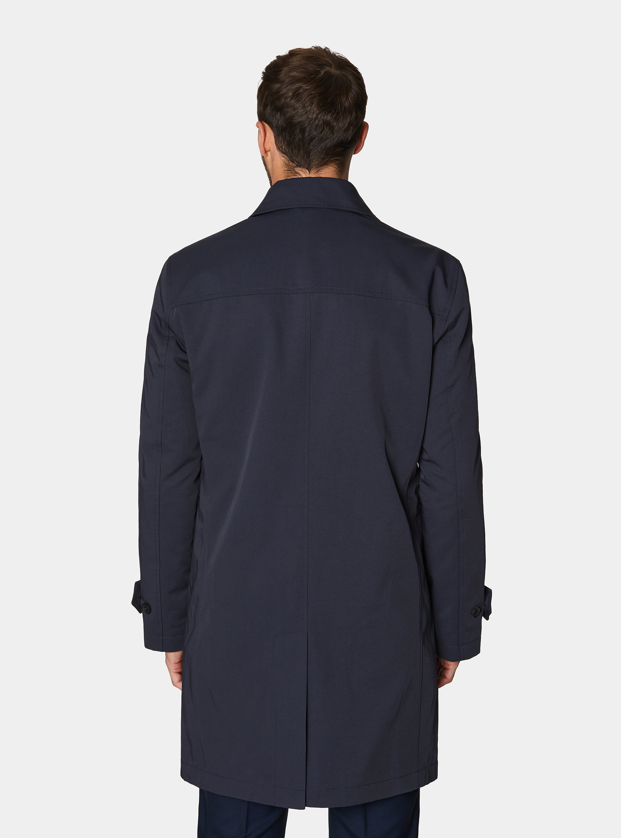 Impermeable de botonadura sencilla en mezcla de algod&oacute;n, AZUL MARINO