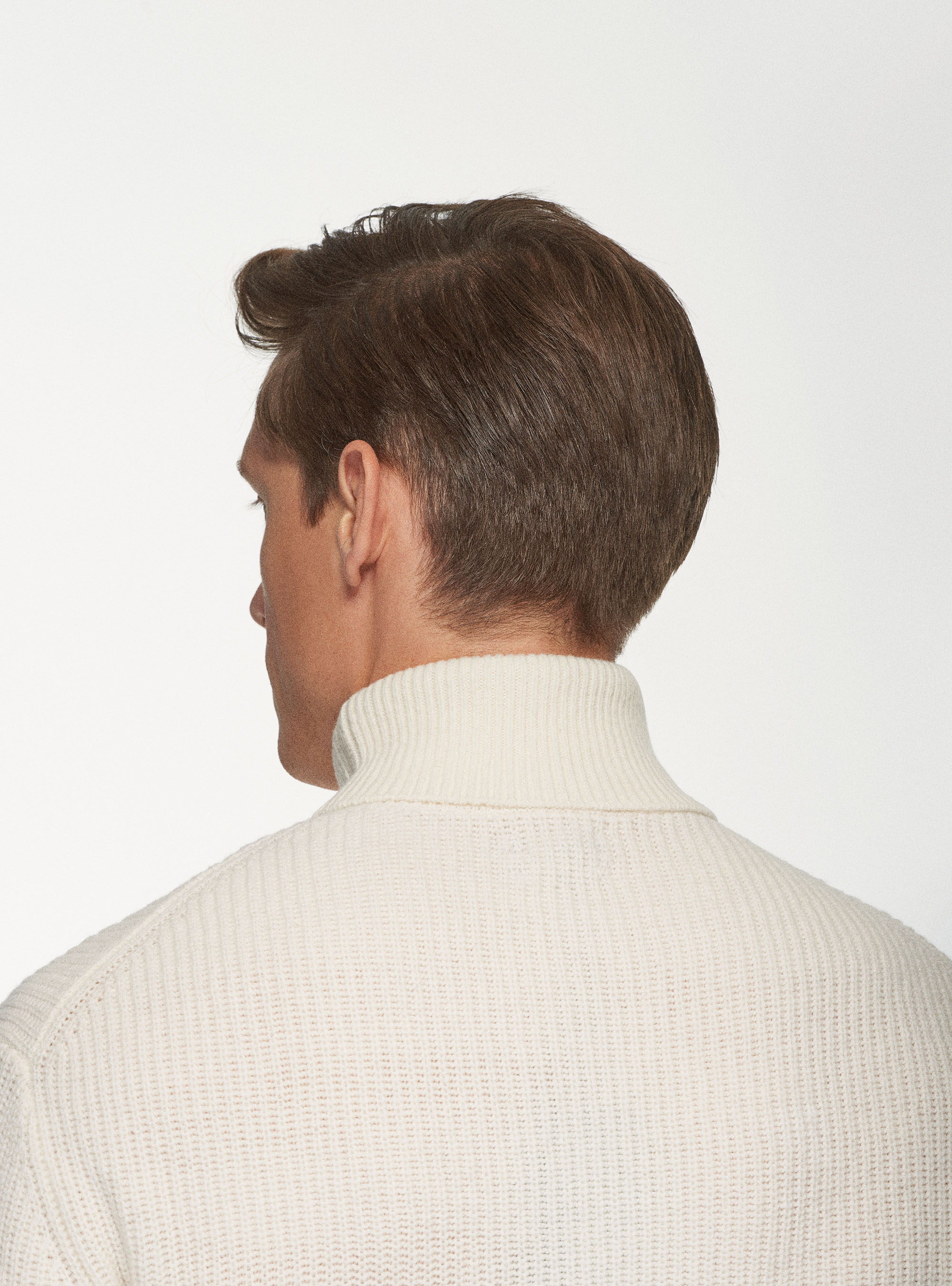 Maglia collo alto di lana lambswool in costa perlata, BIANCO