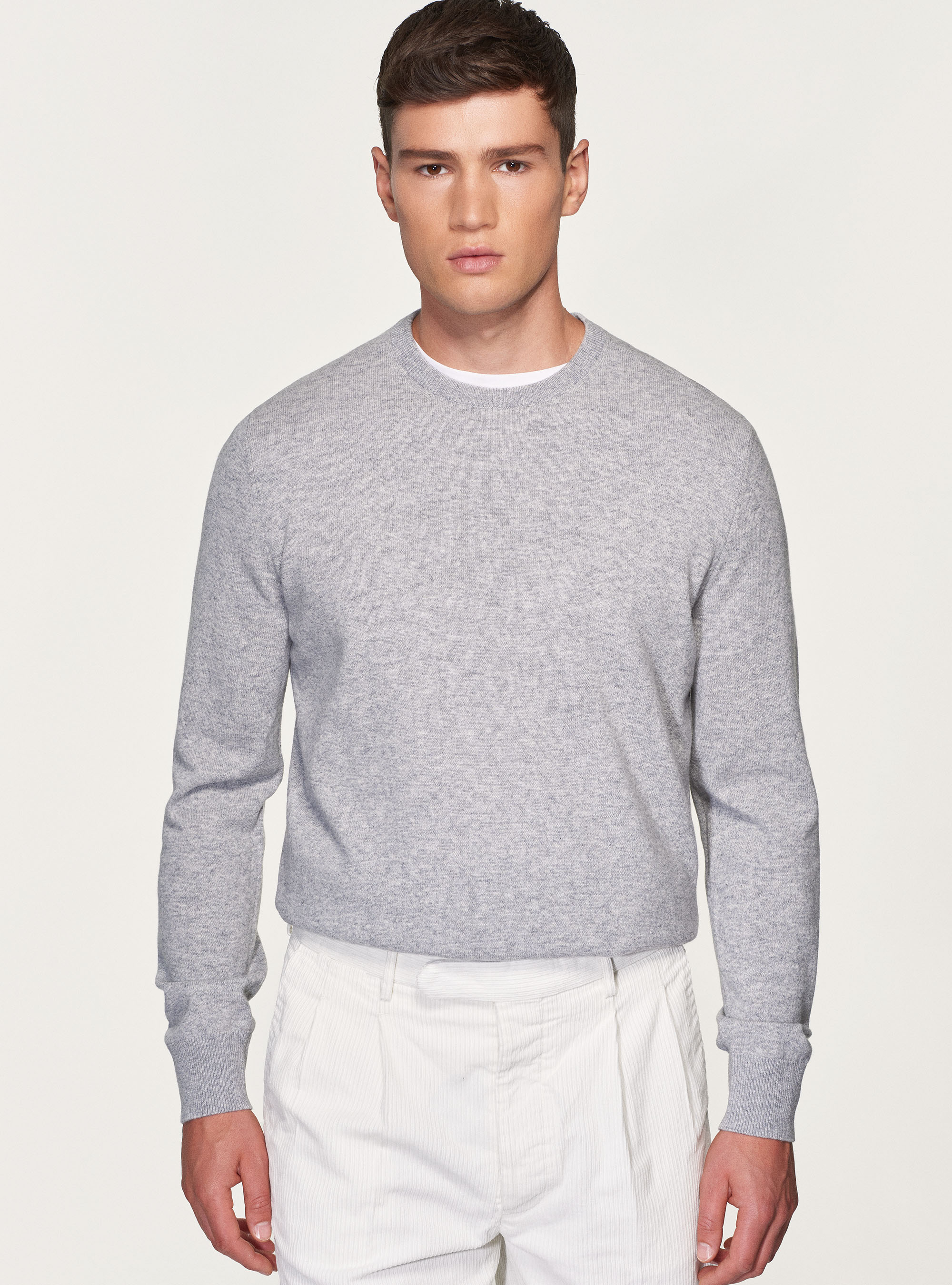 Maglia girocollo in lana lambswool e cashmere, GRIGIO MELANGE 0151C