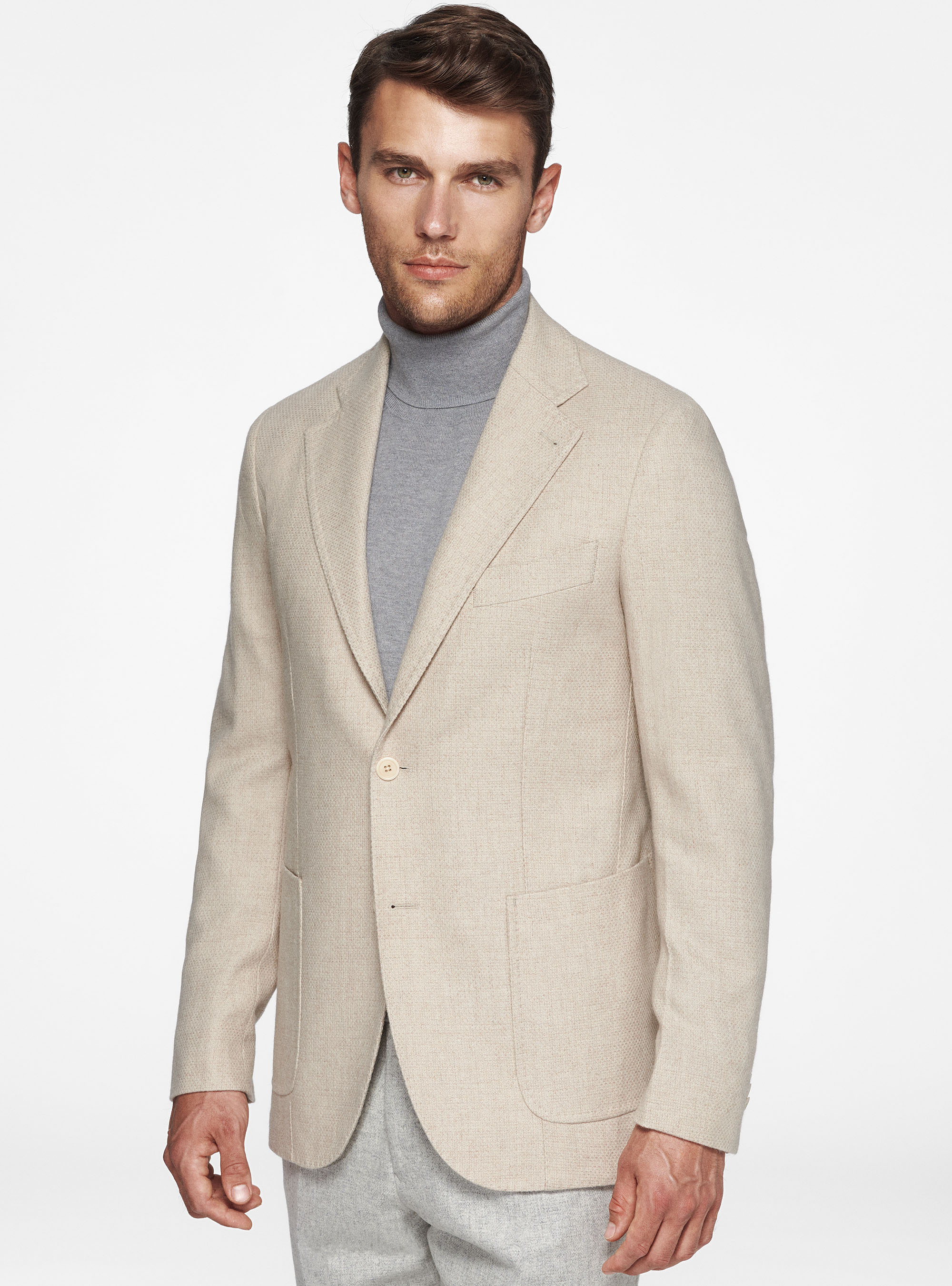 Giacca hopsack in lana cotone e cashmere, ECRU