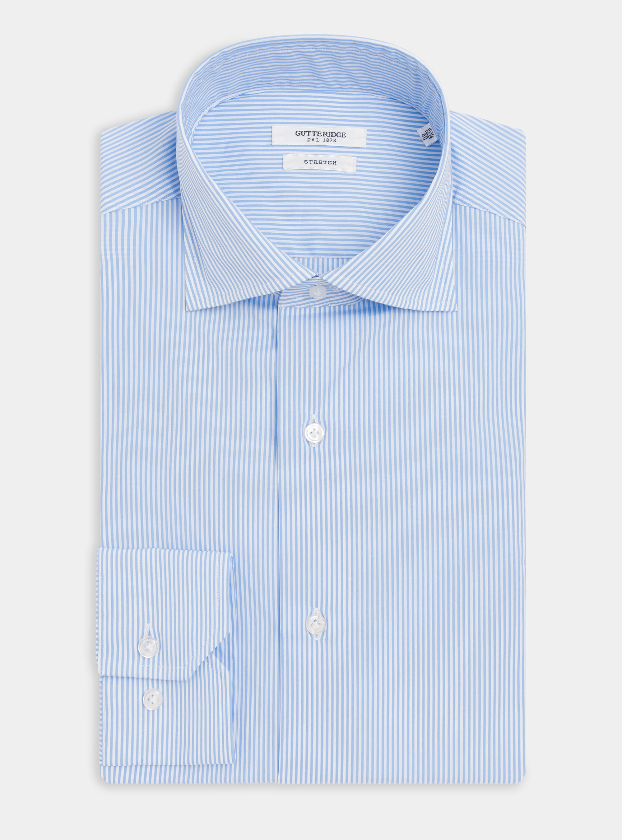 Camicia slim fit in popeline stretch rigato, AZZURRO