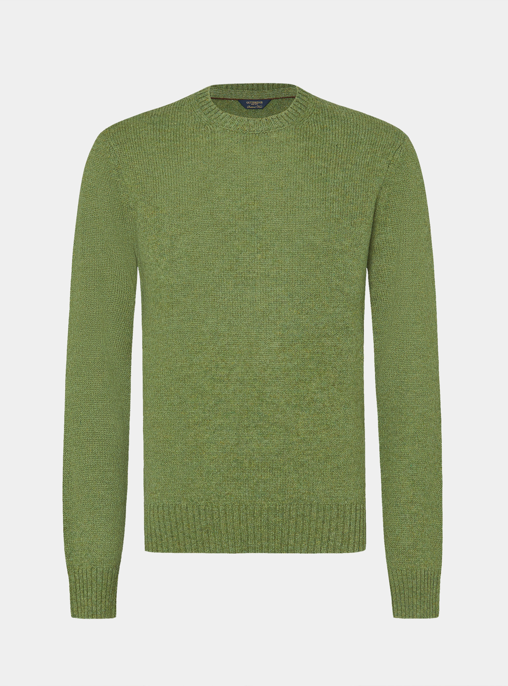 Shetland wool crew-neck sweater, OLIVE