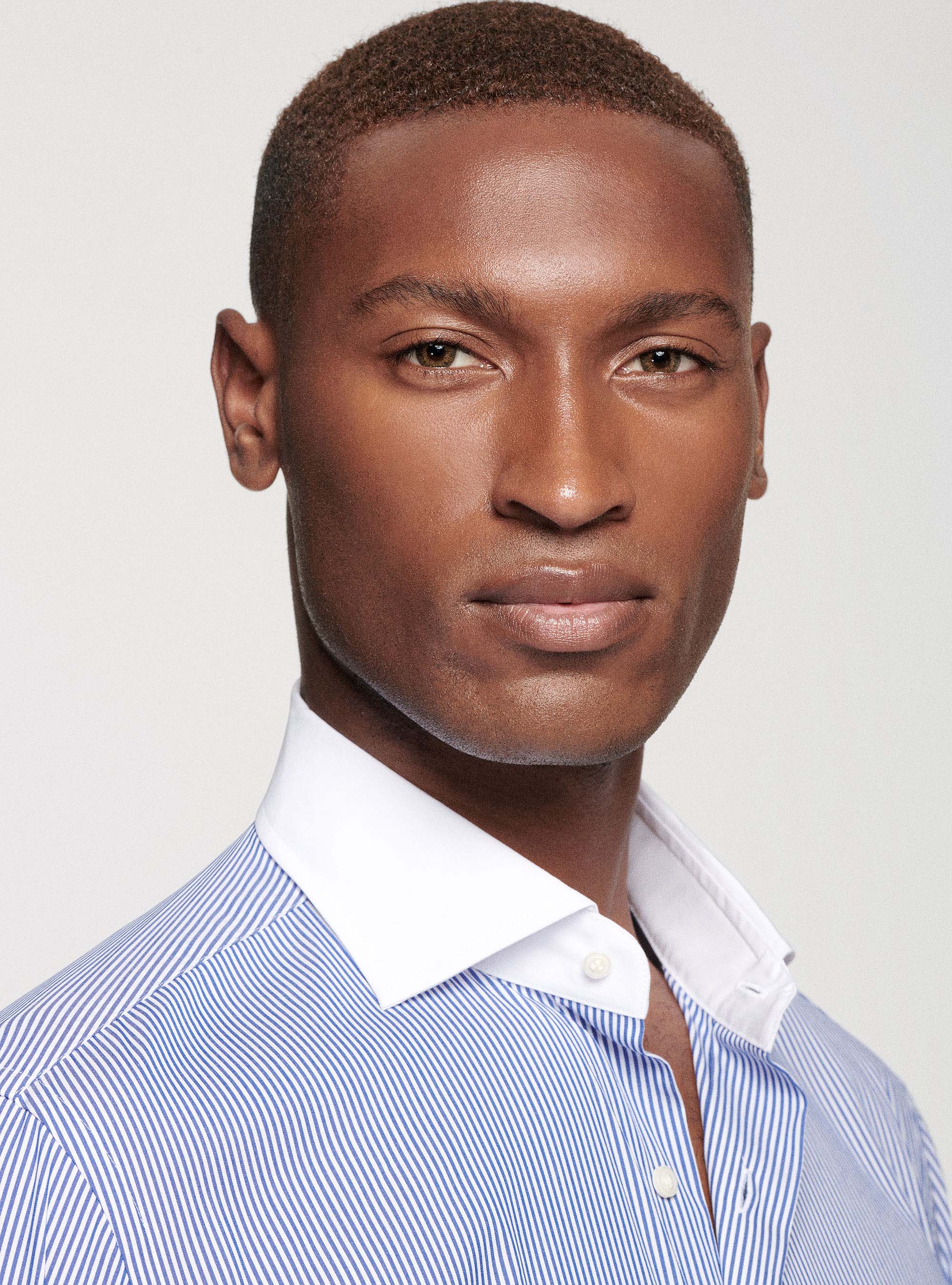 Camicia collo a contrasto in popeline stretch, BLU