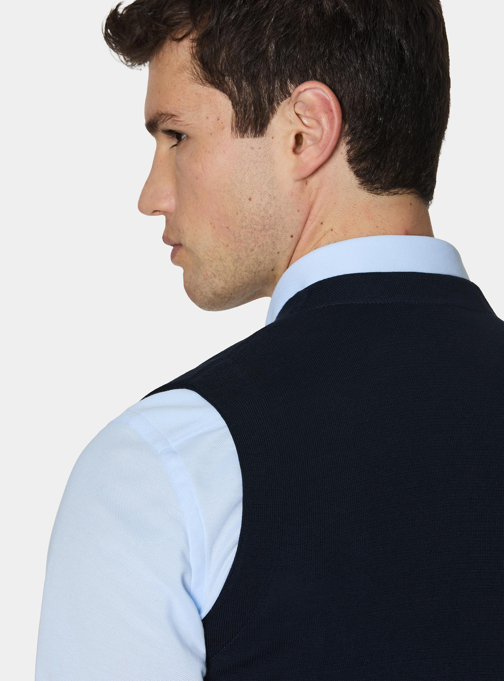 Gilet doppiopetto in maglia di cotone, BLU NAVY