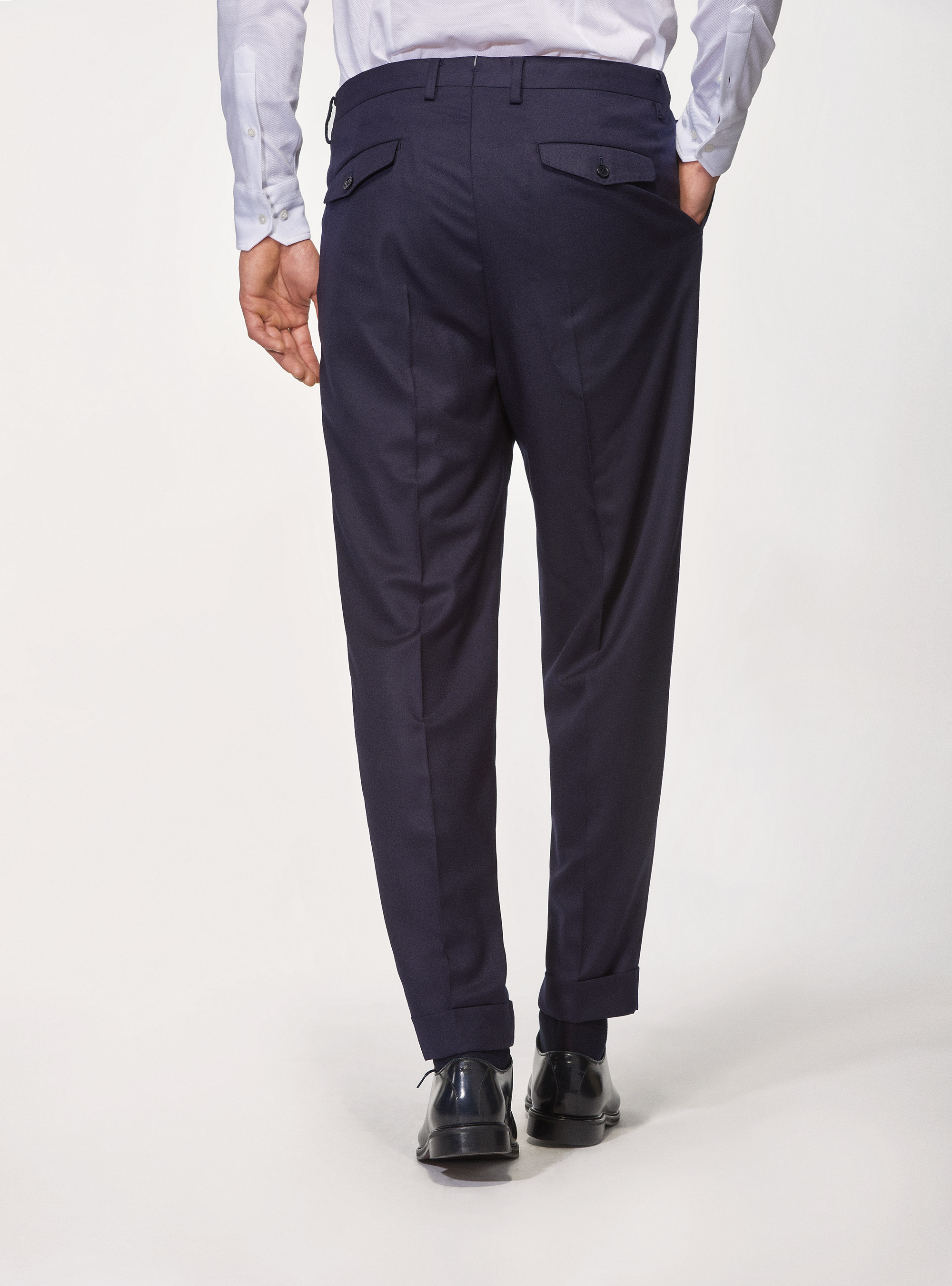 Suit trousers in superfine wool flannel 120's, NAVY BLUE