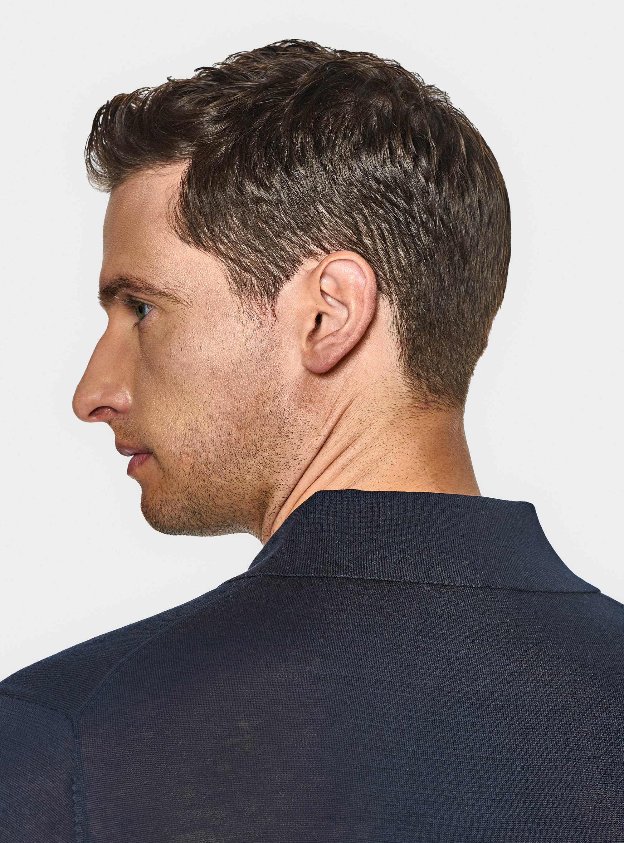 Polo en tricot de coton et de soie, BLEU MARINE