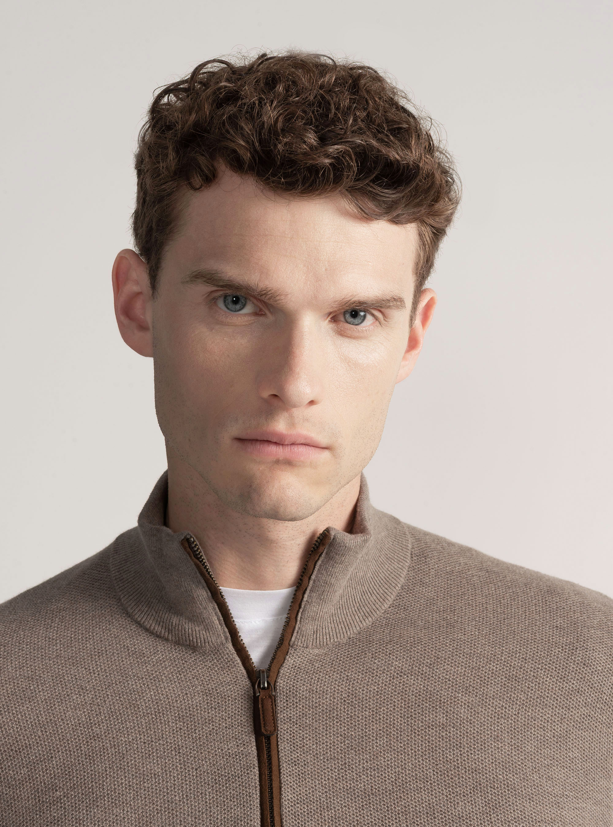 Maglia mock neck nido d'ape in cotone cashmere, FANGO