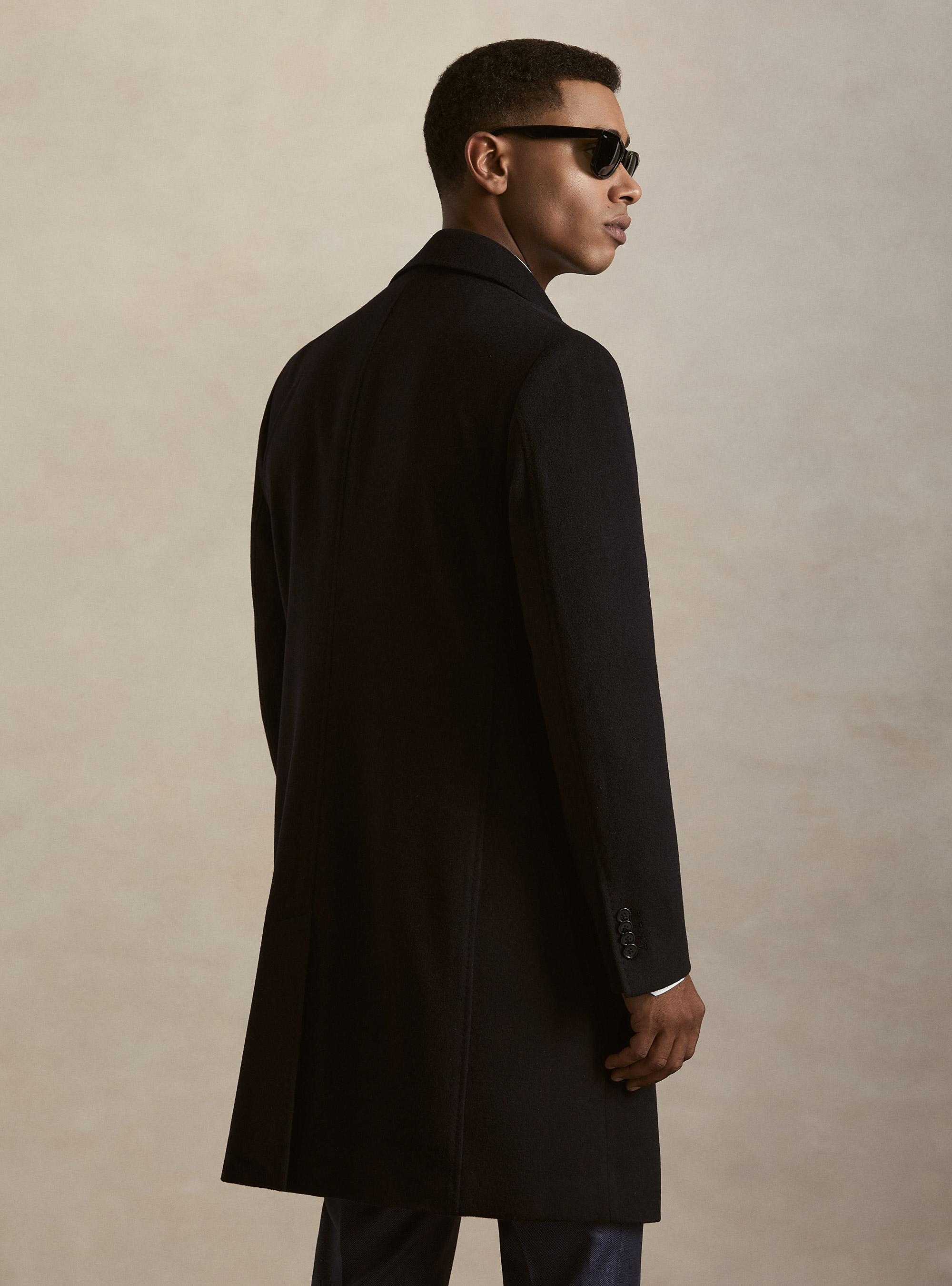 Single-breasted wool and cashmere coat, NAVY BLUE