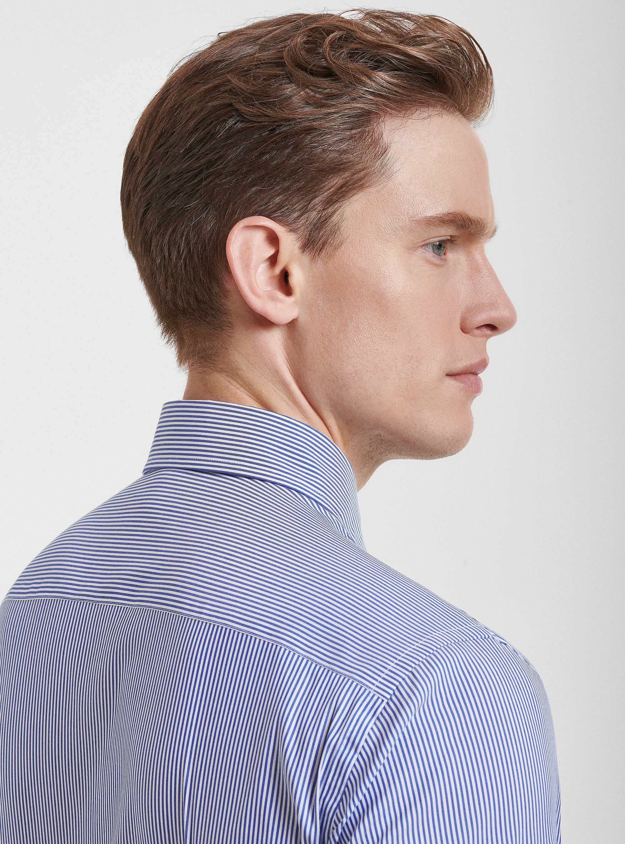 Camisa de popelina el&aacute;stica a rayas, AZUL MEDIO
