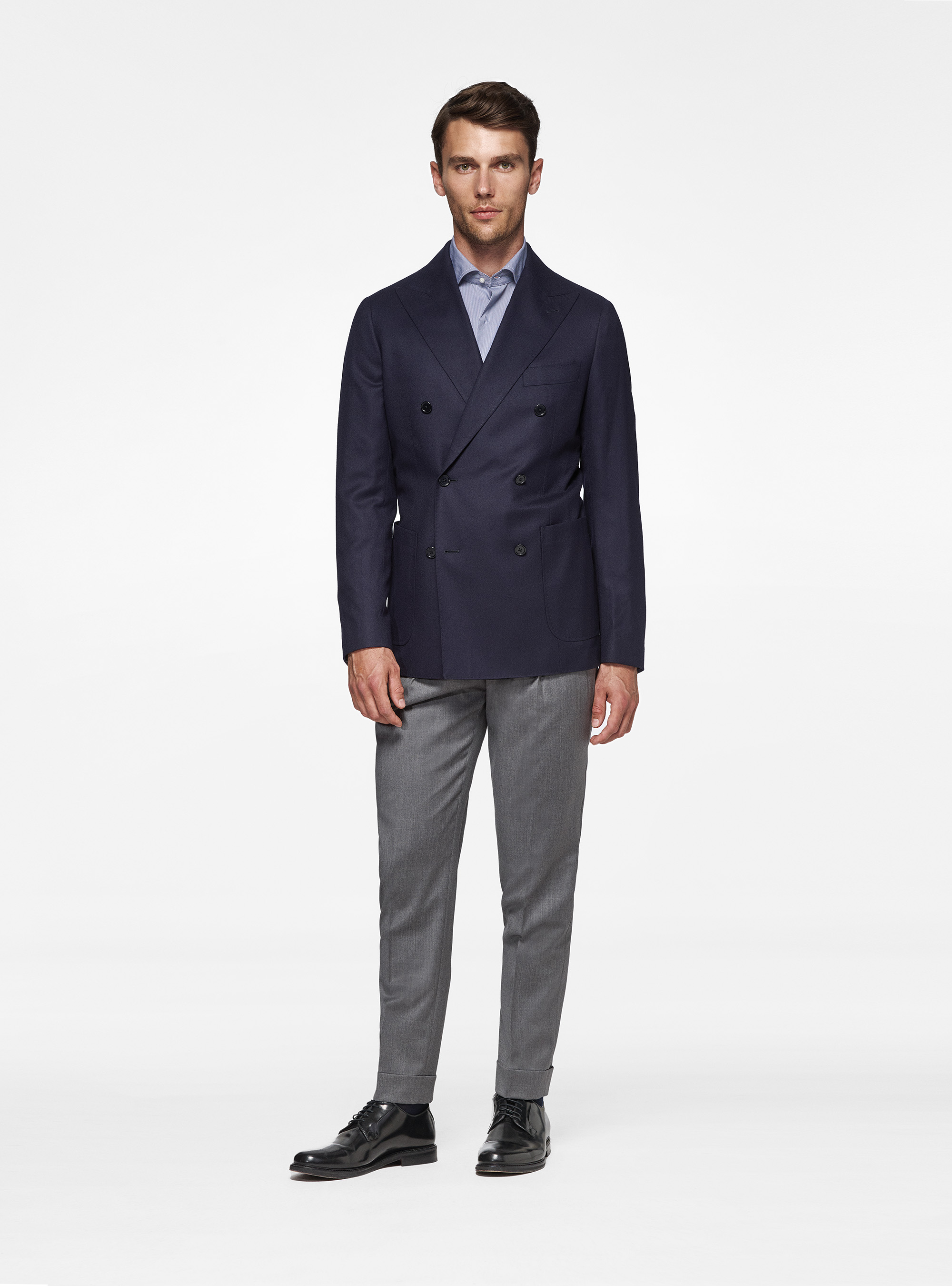 Vitale Barberis Canonico veste en flanelle à double boutonnage, BLEU MARINE