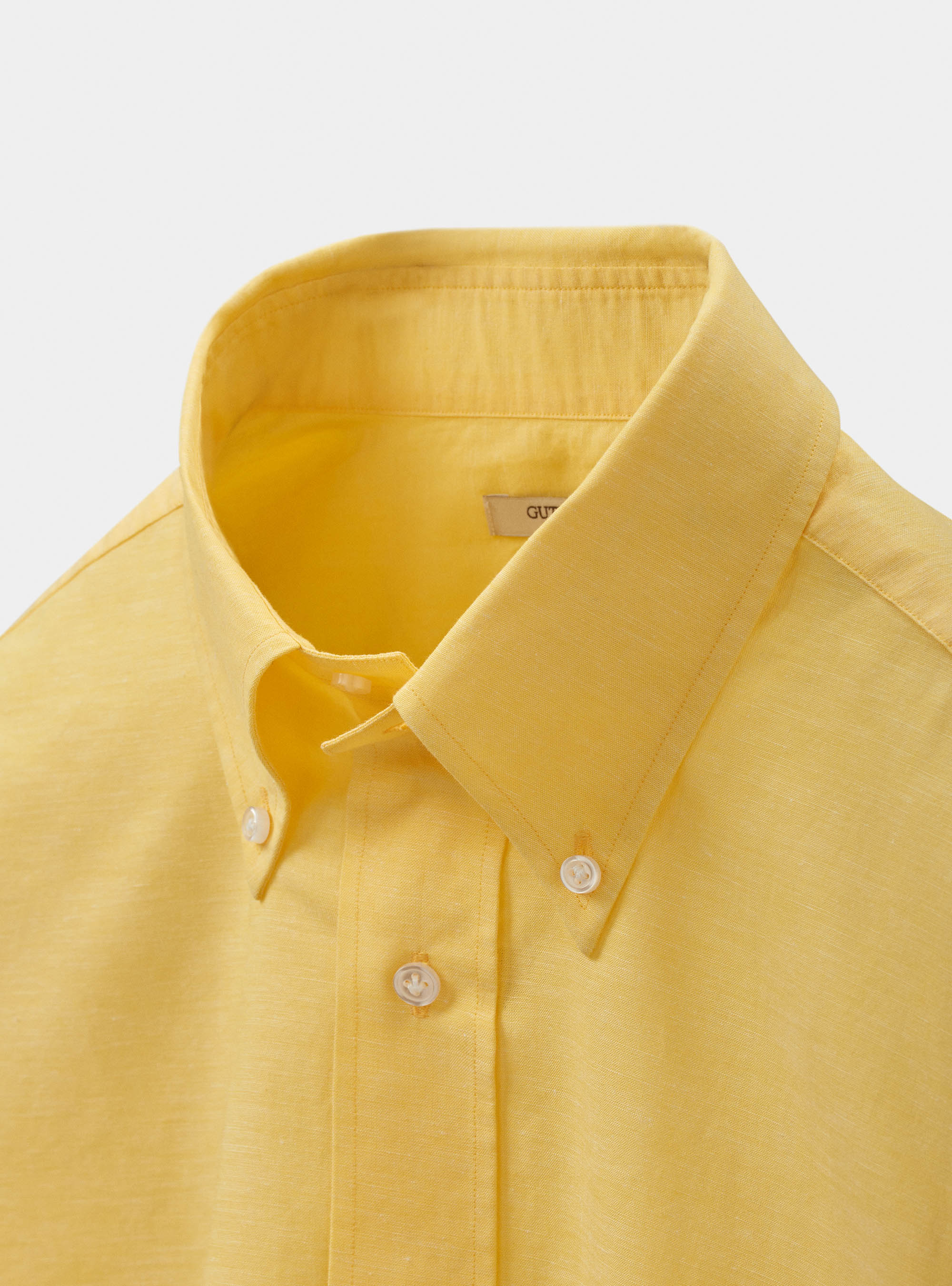 Comfort button-down collar shirt in cotton and linen, YELLOW