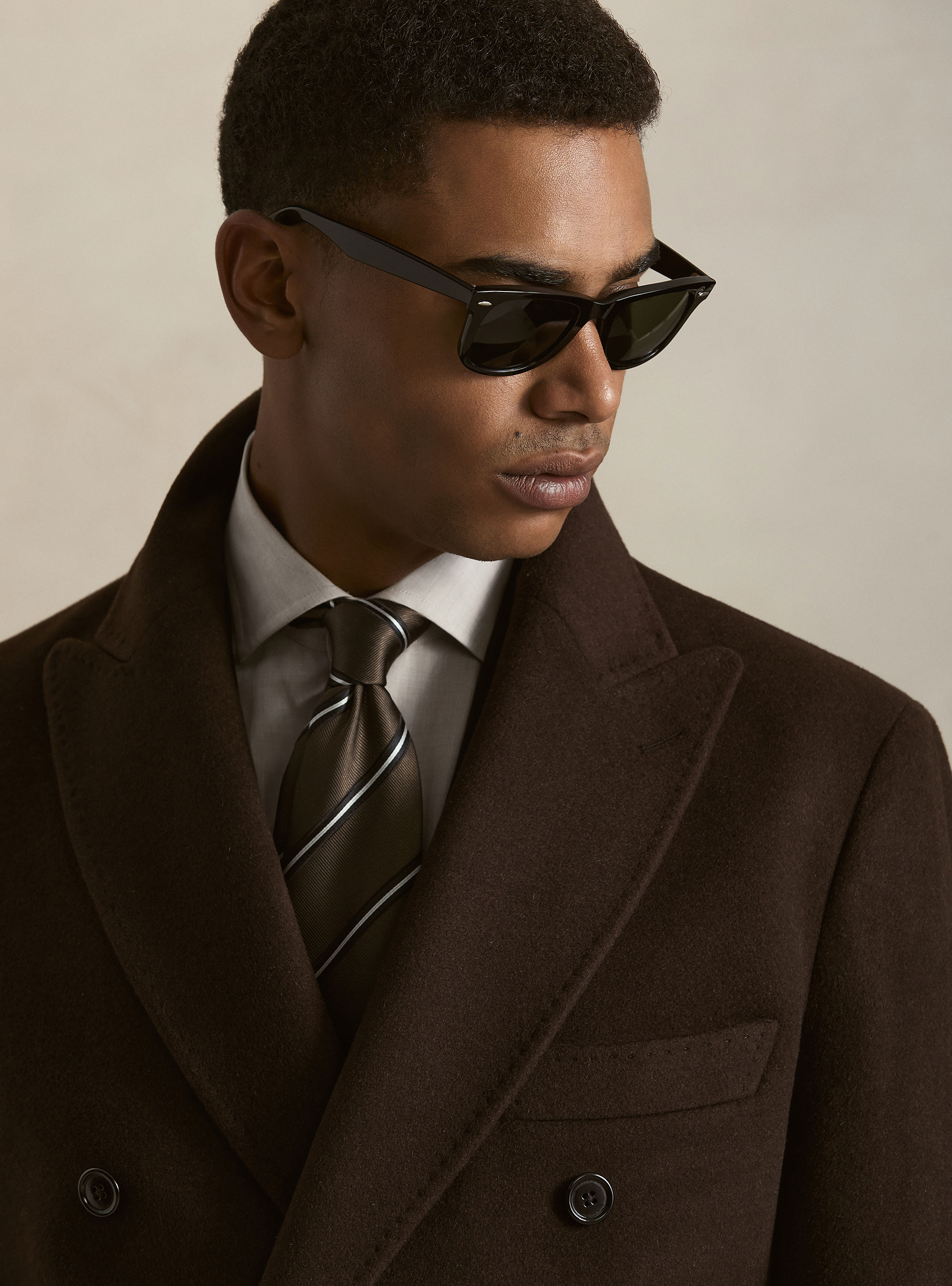 Double-breasted cashmere-blend coat, BROWN