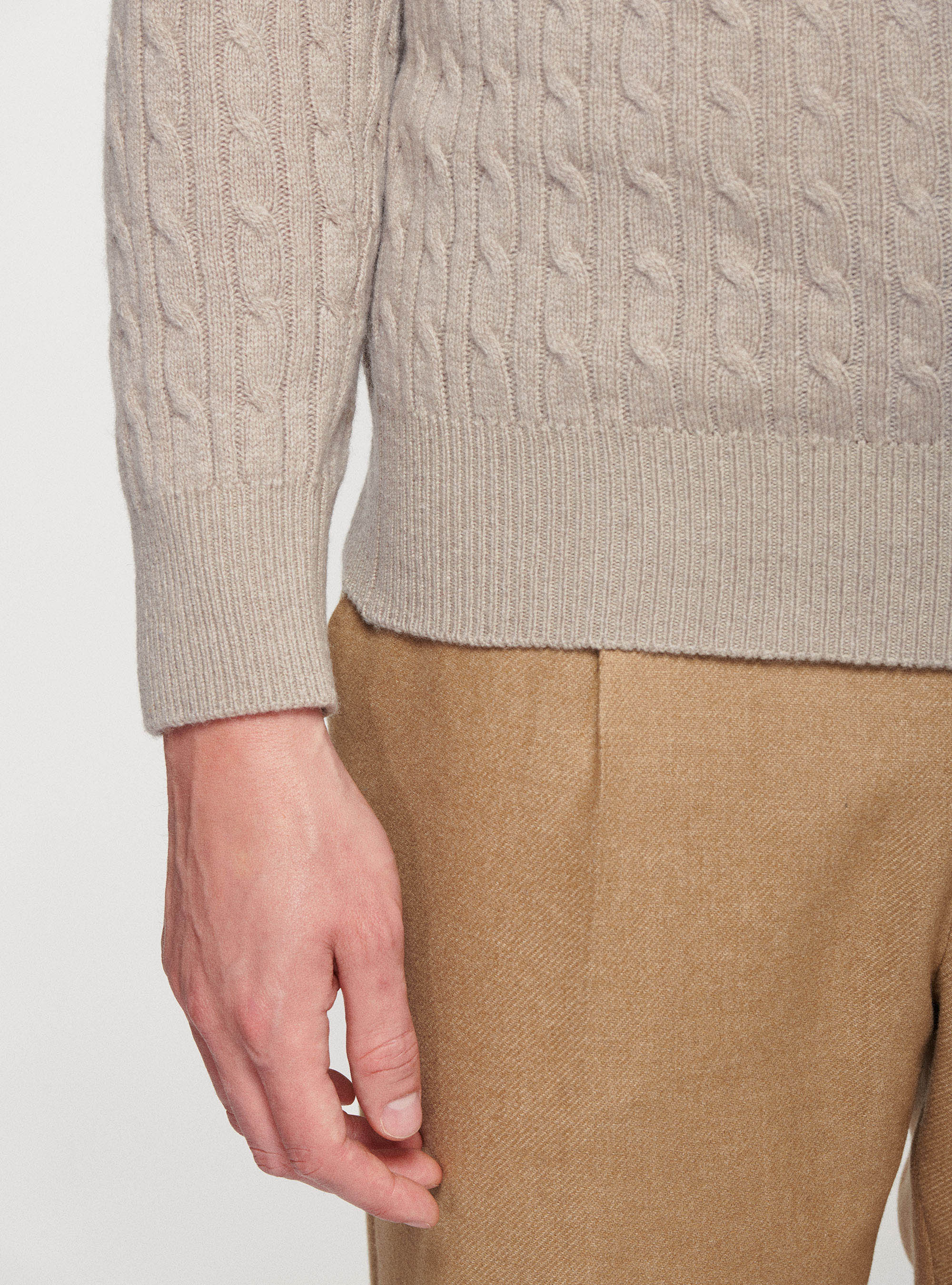 Braided lambswool sweater, SAND