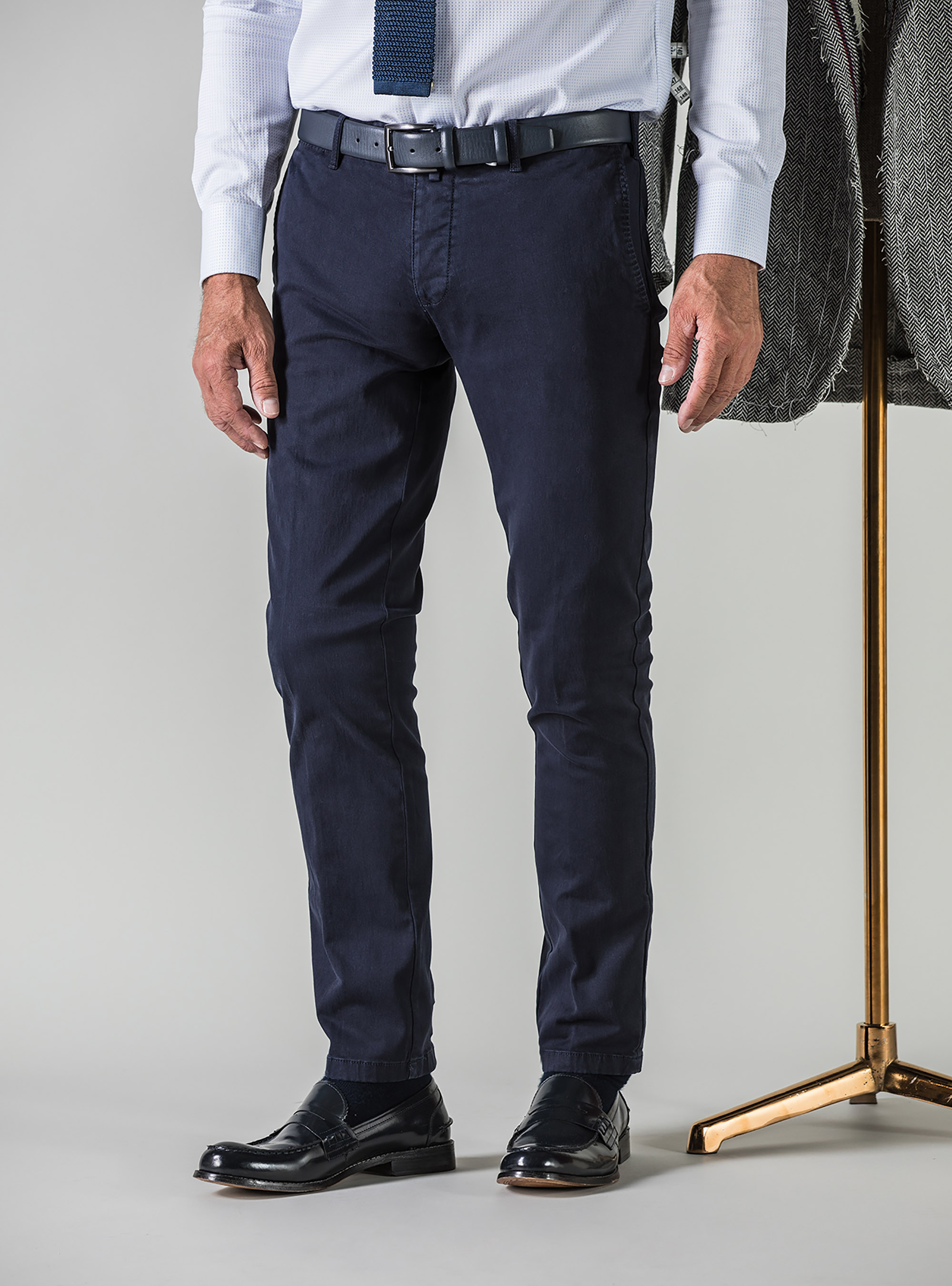 Pantalon chino en twill de coton stretch, BLEU MARINE